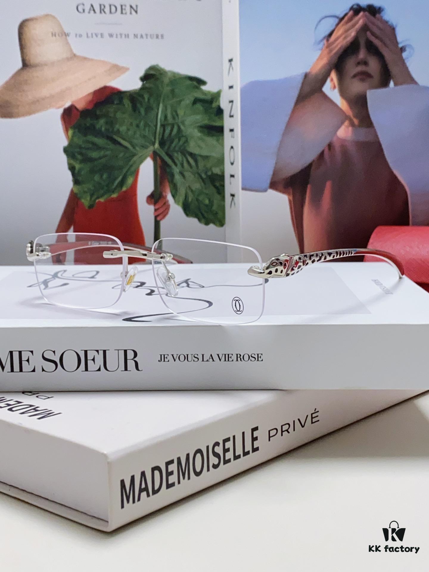 Cartier 2024 New Frameless Panther Eyeglasses for Men, Lightweight Prescription Frames for Large Faces, Suitable for Optical Lenses, Sunglasses or Reading Glasses