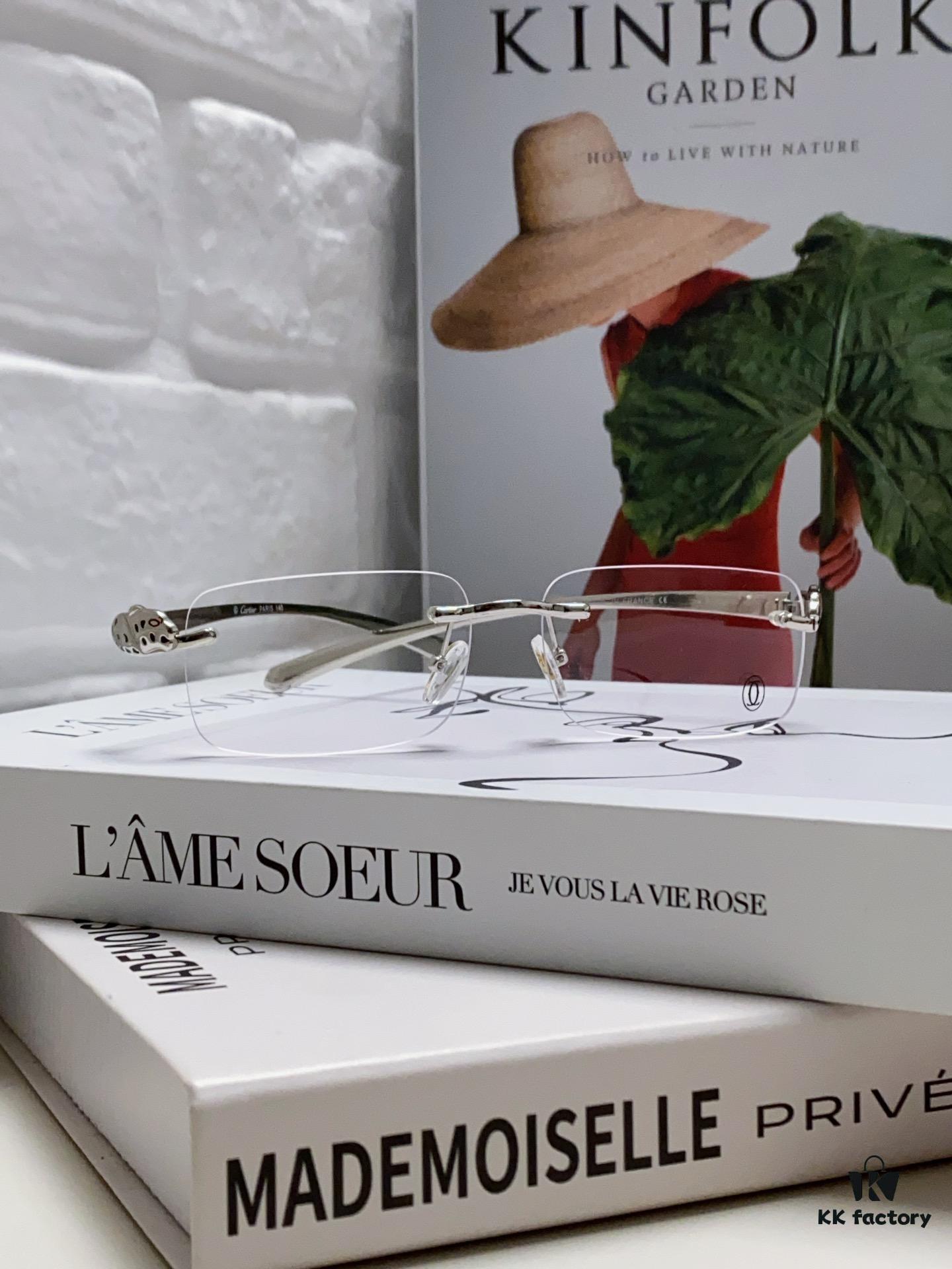 Cartier 2024 New Frameless Panther Eyeglasses for Men, Lightweight Prescription Frames for Large Faces, Suitable for Optical Lenses, Sunglasses or Reading Glasses