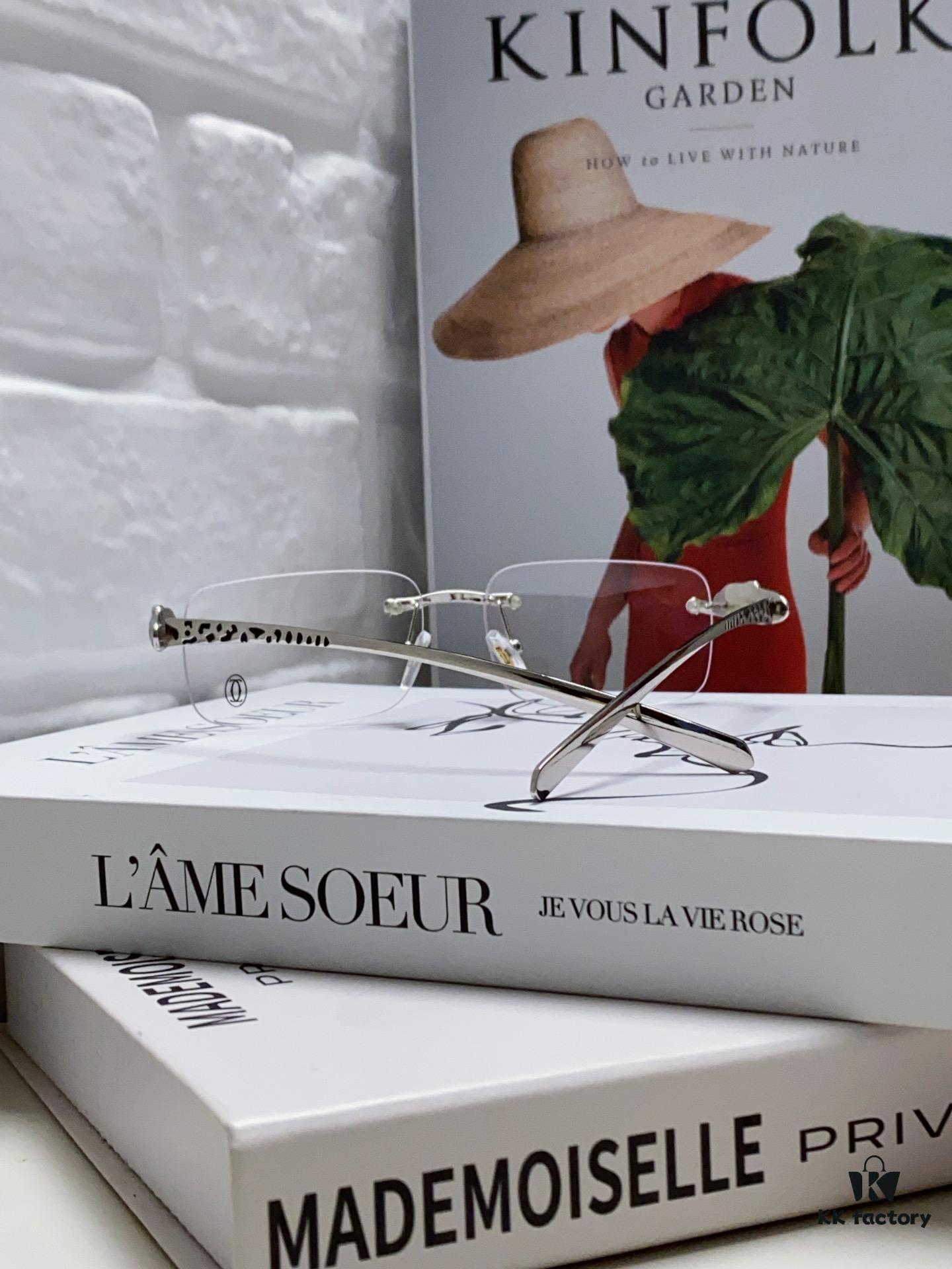 Cartier 2024 New Frameless Panther Eyeglasses for Men, Lightweight Prescription Frames for Large Faces, Suitable for Optical Lenses, Sunglasses or Reading Glasses