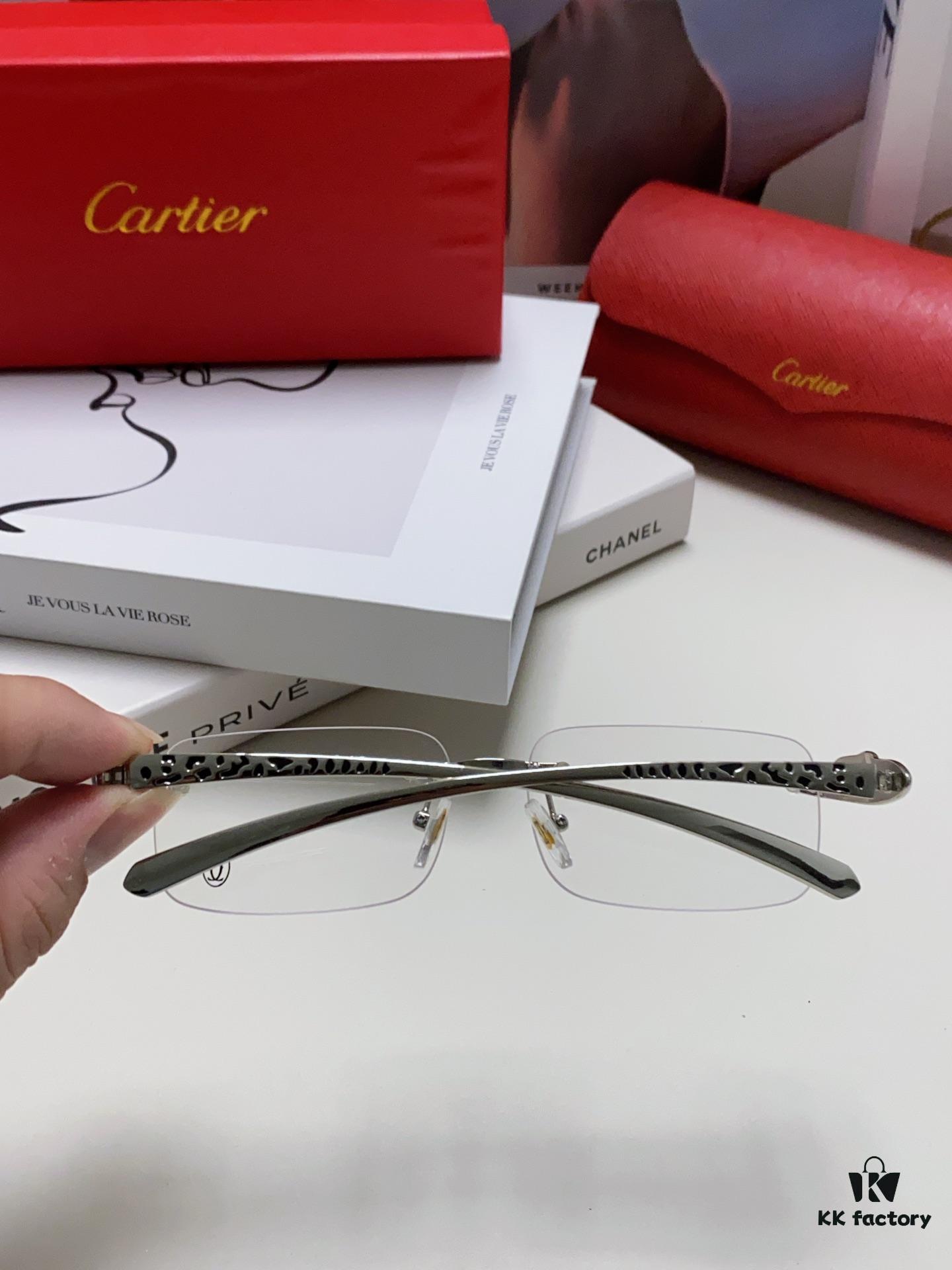Cartier 2024 New Frameless Panther Eyeglasses for Men, Lightweight Prescription Frames for Large Faces, Suitable for Optical Lenses, Sunglasses or Reading Glasses