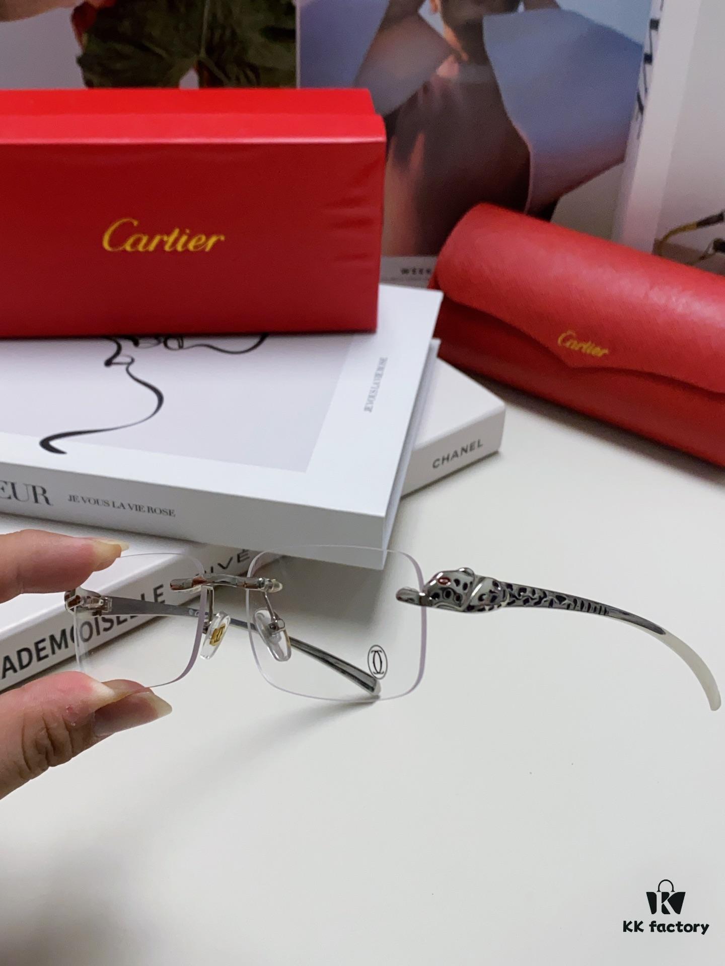 Cartier 2024 New Frameless Panther Eyeglasses for Men, Lightweight Prescription Frames for Large Faces, Suitable for Optical Lenses, Sunglasses or Reading Glasses