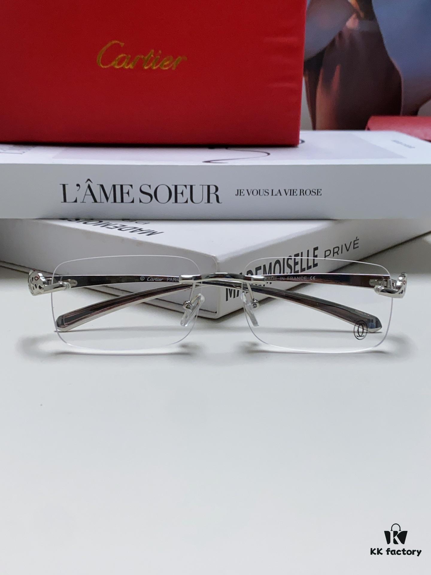 Cartier 2024 New Frameless Panther Eyeglasses for Men, Lightweight Prescription Frames for Large Faces, Suitable for Optical Lenses, Sunglasses or Reading Glasses