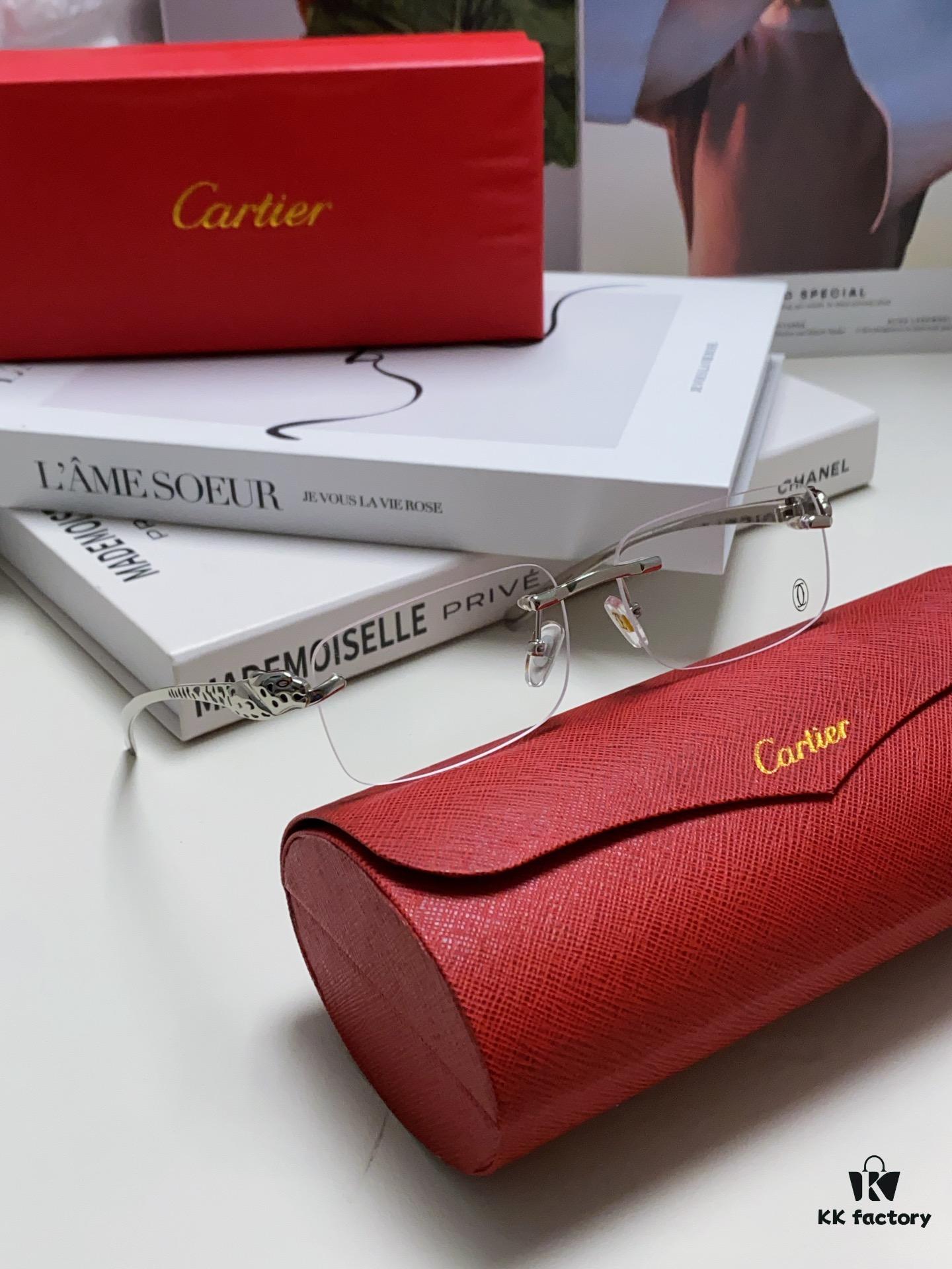 Cartier 2024 New Frameless Panther Eyeglasses for Men, Lightweight Prescription Frames for Large Faces, Suitable for Optical Lenses, Sunglasses or Reading Glasses