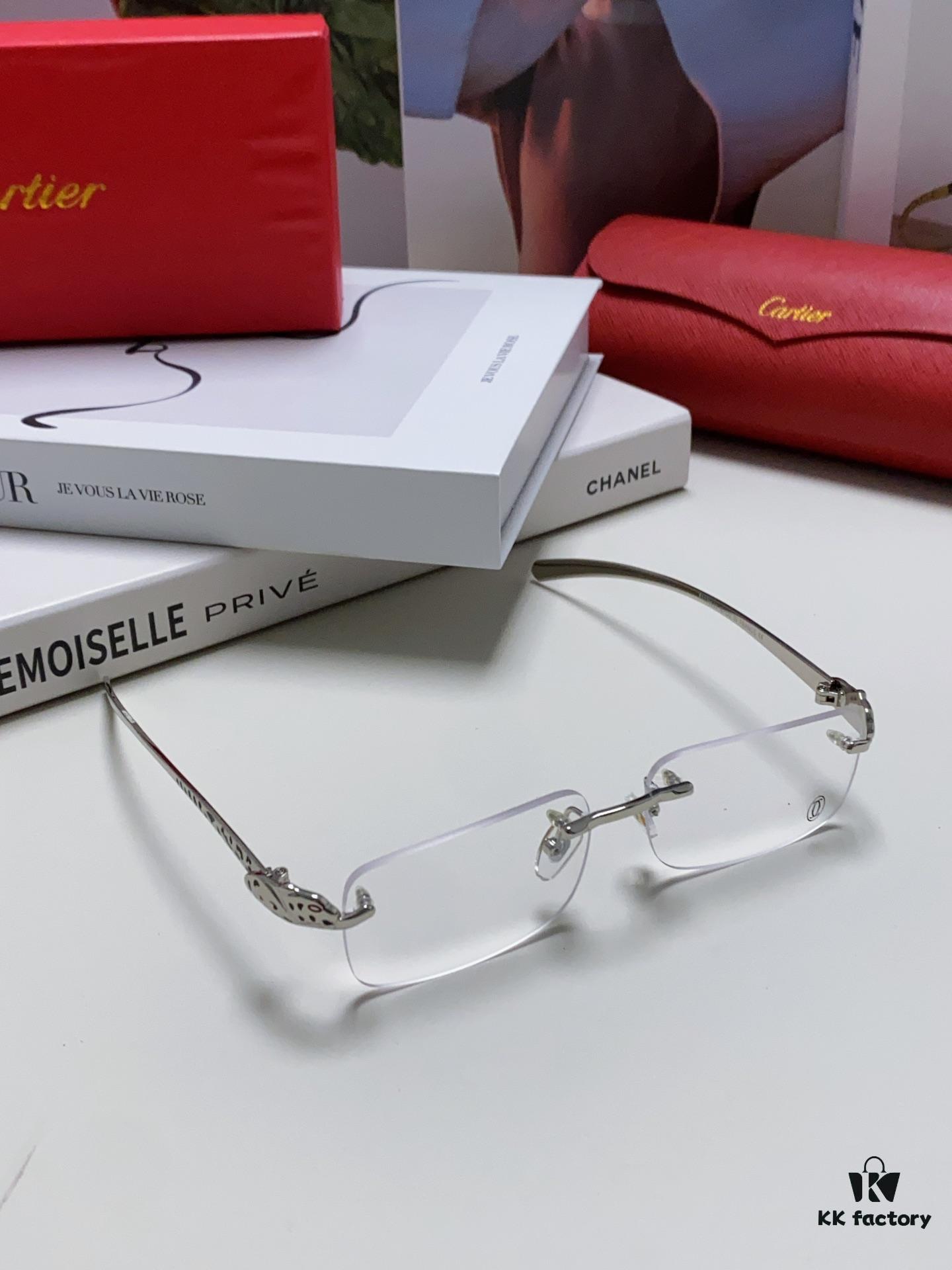 Cartier 2024 New Frameless Panther Eyeglasses for Men, Lightweight Prescription Frames for Large Faces, Suitable for Optical Lenses, Sunglasses or Reading Glasses