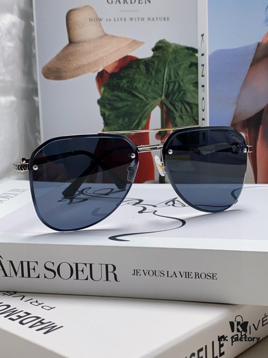 Cartier 2024 New Unframed Pilot Oversized Sunglasses for Men, Large Round Slimming Aviator Glasses, Men's Fashion Sun Glasses