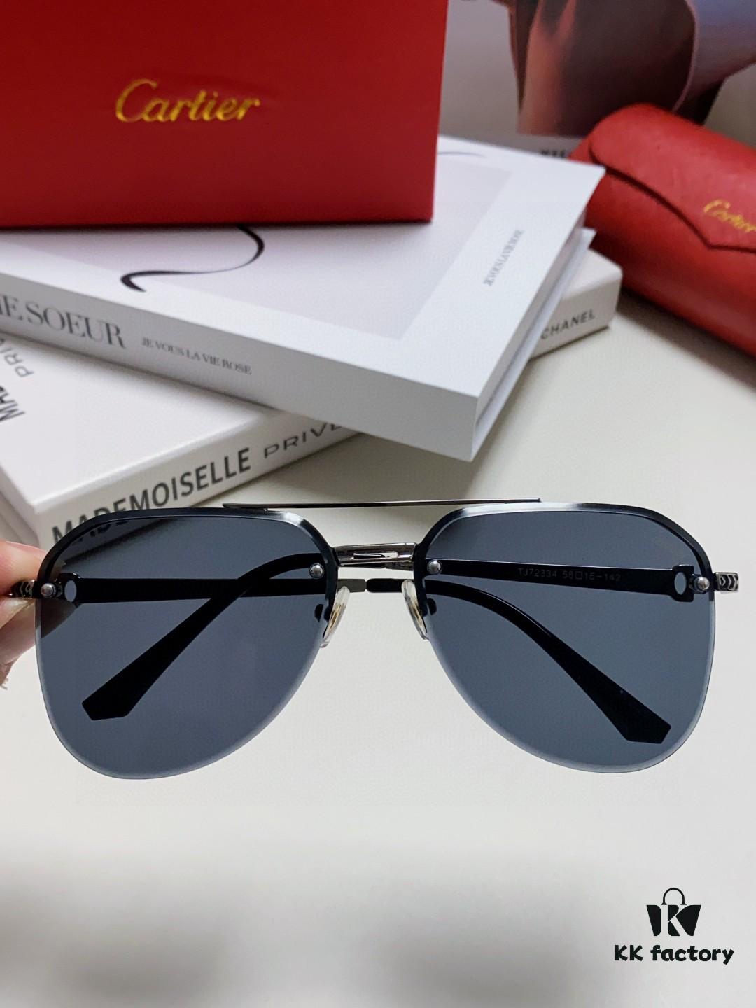 Cartier 2024 New Unframed Pilot Oversized Sunglasses for Men, Large Round Slimming Aviator Glasses, Men's Fashion Sun Glasses