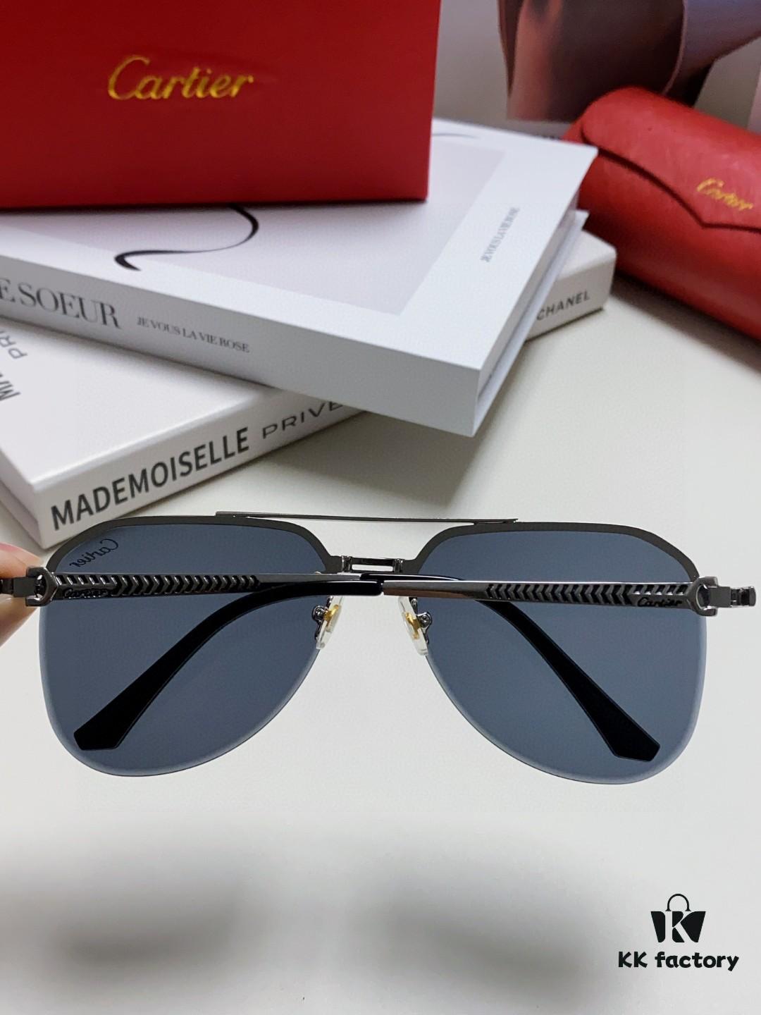 Cartier 2024 New Unframed Pilot Oversized Sunglasses for Men, Large Round Slimming Aviator Glasses, Men's Fashion Sun Glasses