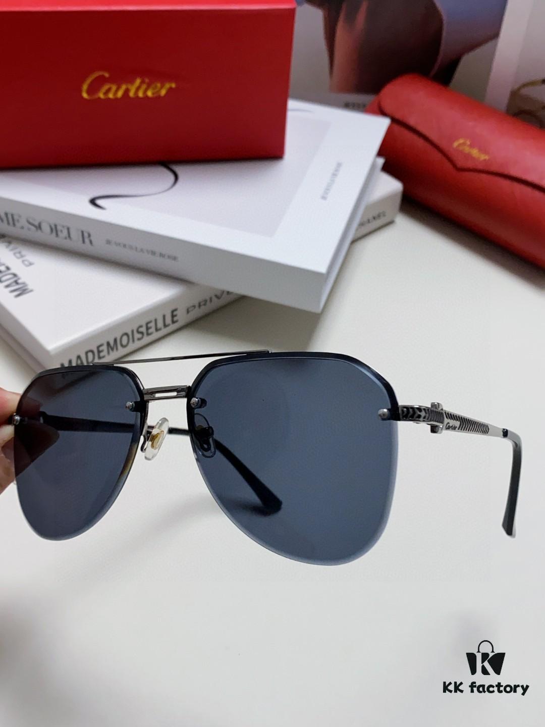 Cartier 2024 New Unframed Pilot Oversized Sunglasses for Men, Large Round Slimming Aviator Glasses, Men's Fashion Sun Glasses