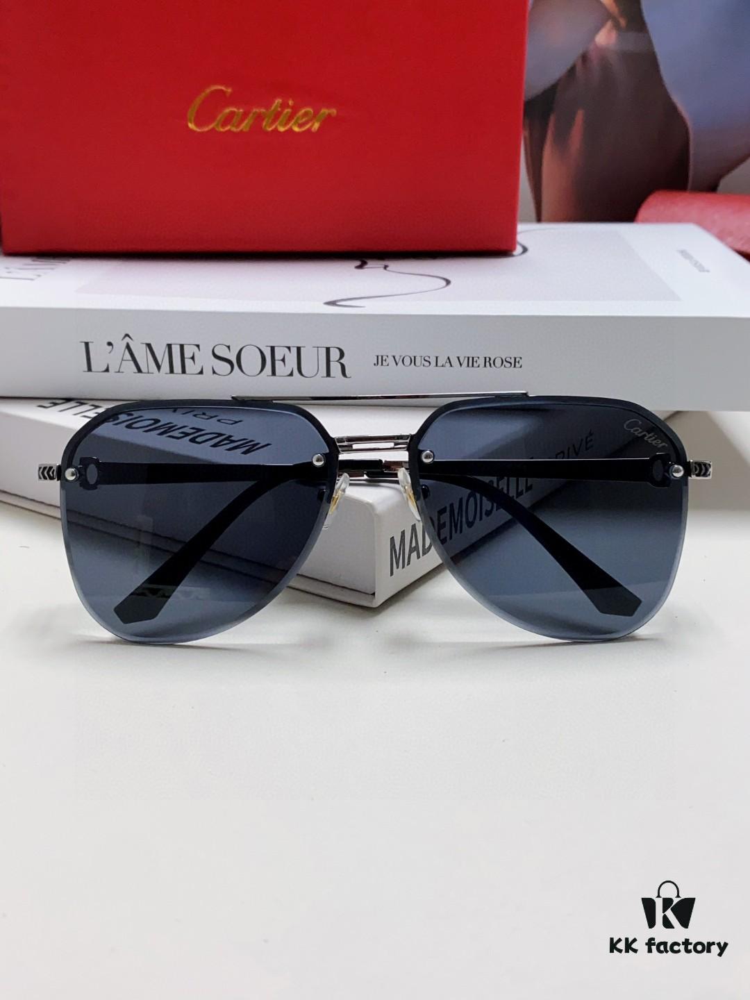 Cartier 2024 New Unframed Pilot Oversized Sunglasses for Men, Large Round Slimming Aviator Glasses, Men's Fashion Sun Glasses