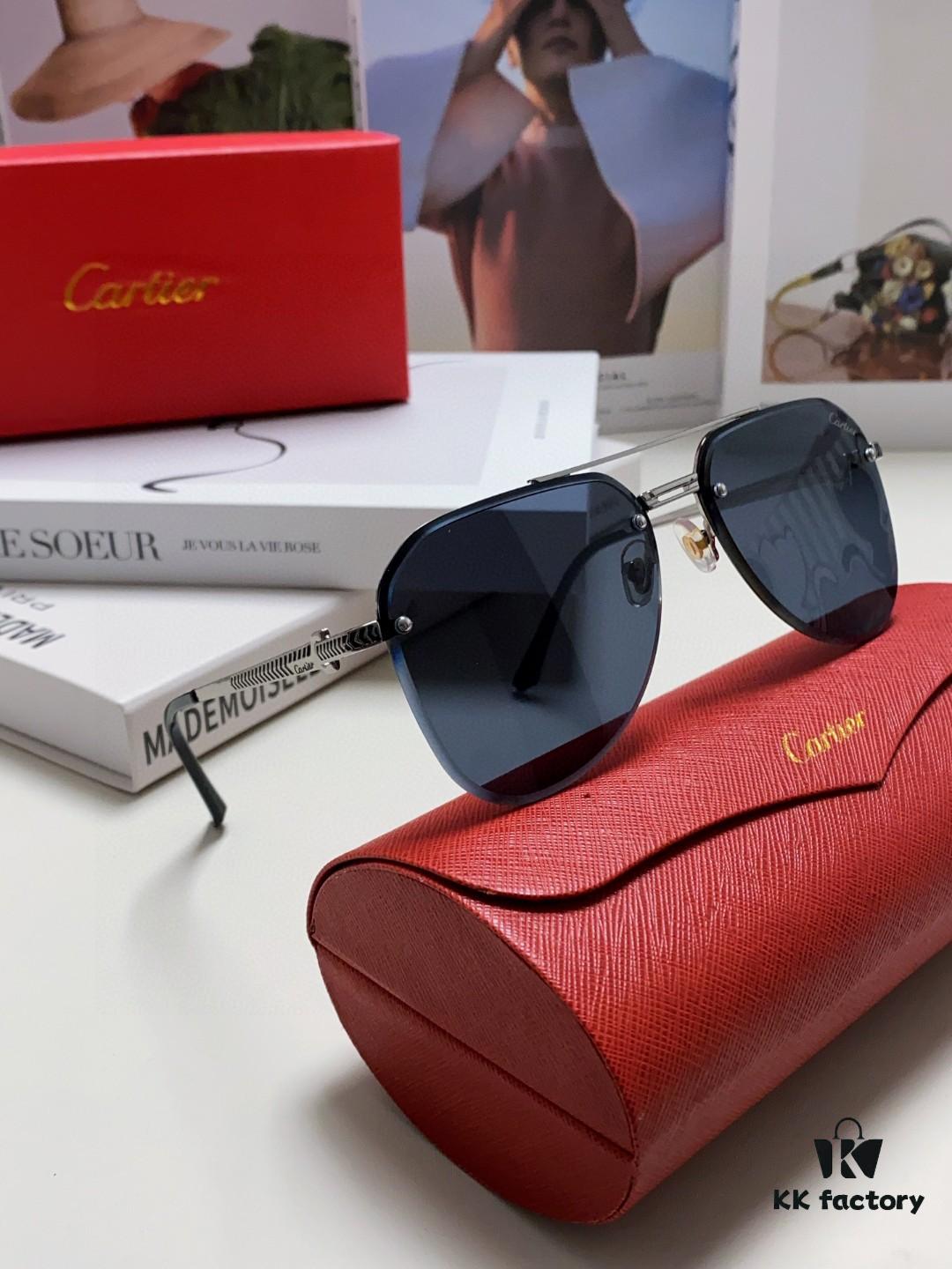 Cartier 2024 New Unframed Pilot Oversized Sunglasses for Men, Large Round Slimming Aviator Glasses, Men's Fashion Sun Glasses