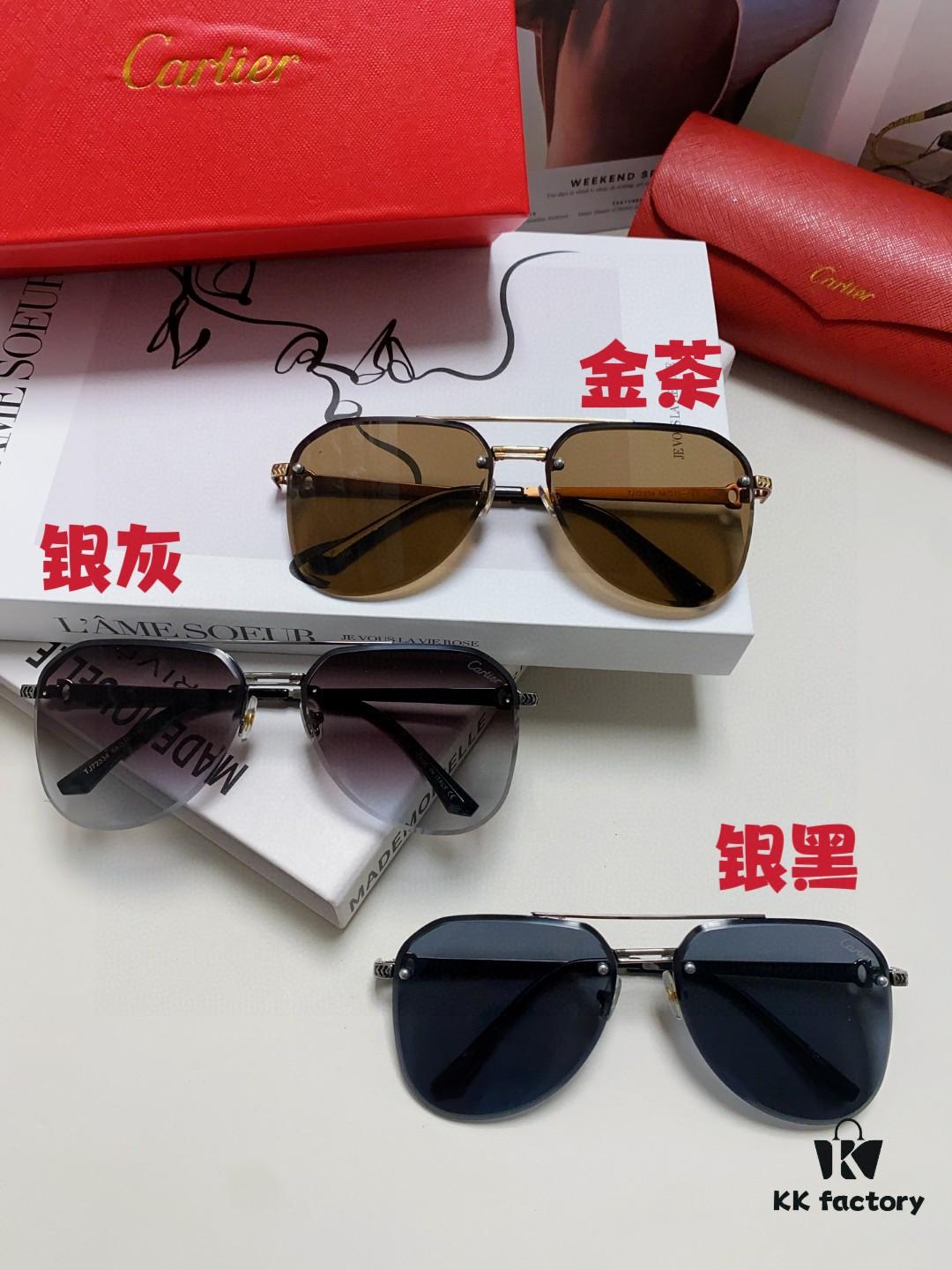 Cartier 2024 New Unframed Pilot Oversized Sunglasses for Men, Large Round Slimming Aviator Glasses, Men's Fashion Sun Glasses