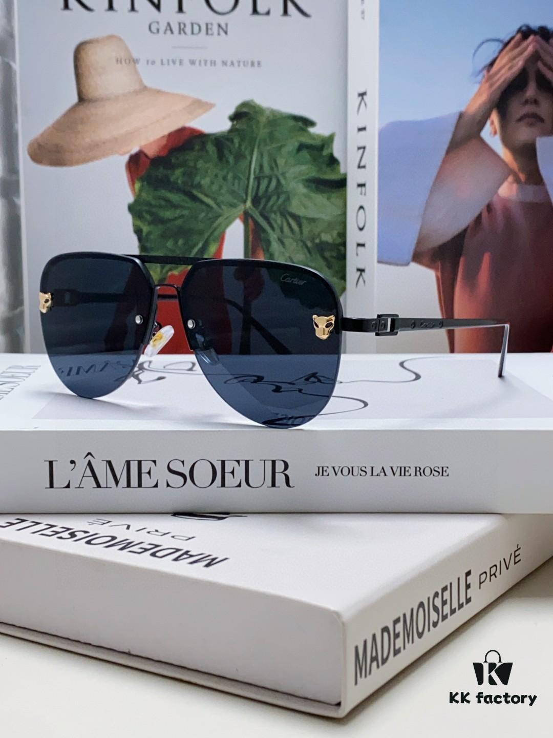 Cartier 2024 New Round Frame Unisex Luxury European and American Style Aviator Engraved Sunglasses