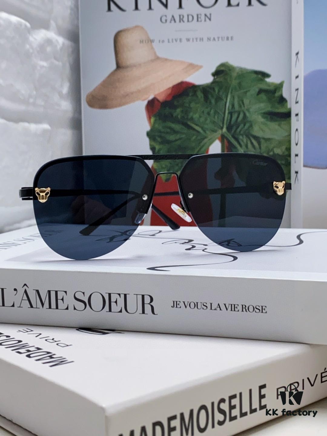 Cartier 2024 New Round Frame Unisex Luxury European and American Style Aviator Engraved Sunglasses