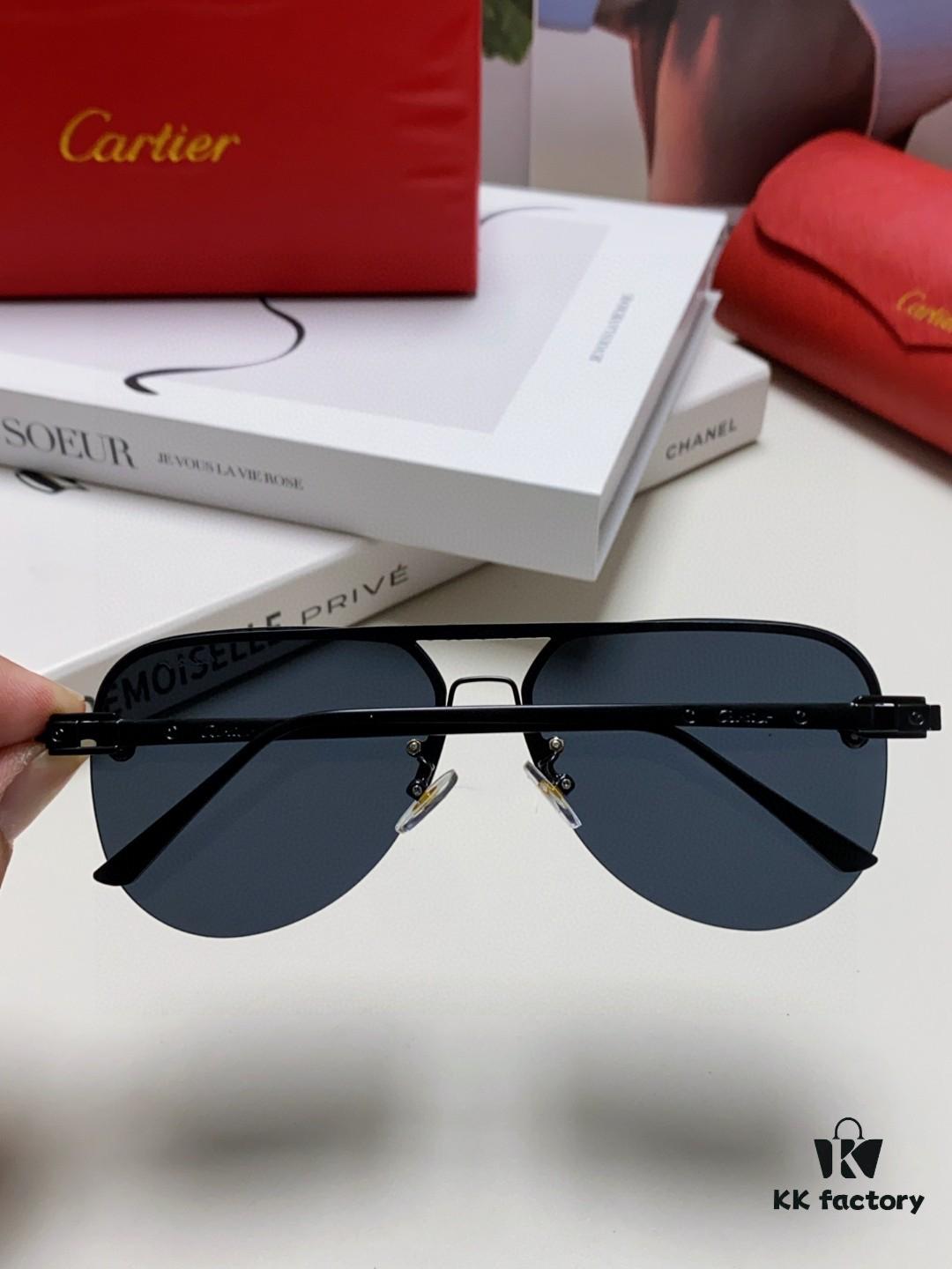 Cartier 2024 New Round Frame Unisex Luxury European and American Style Aviator Engraved Sunglasses