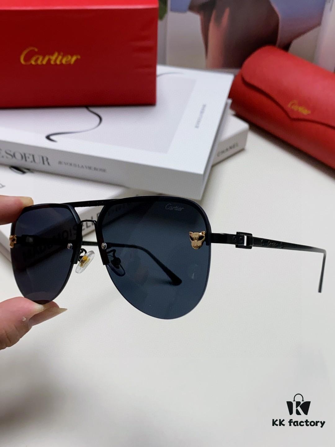 Cartier 2024 New Round Frame Unisex Luxury European and American Style Aviator Engraved Sunglasses