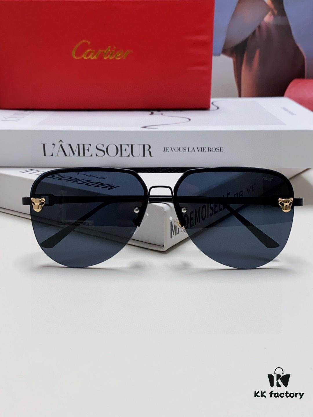 Cartier 2024 New Round Frame Unisex Luxury European and American Style Aviator Engraved Sunglasses