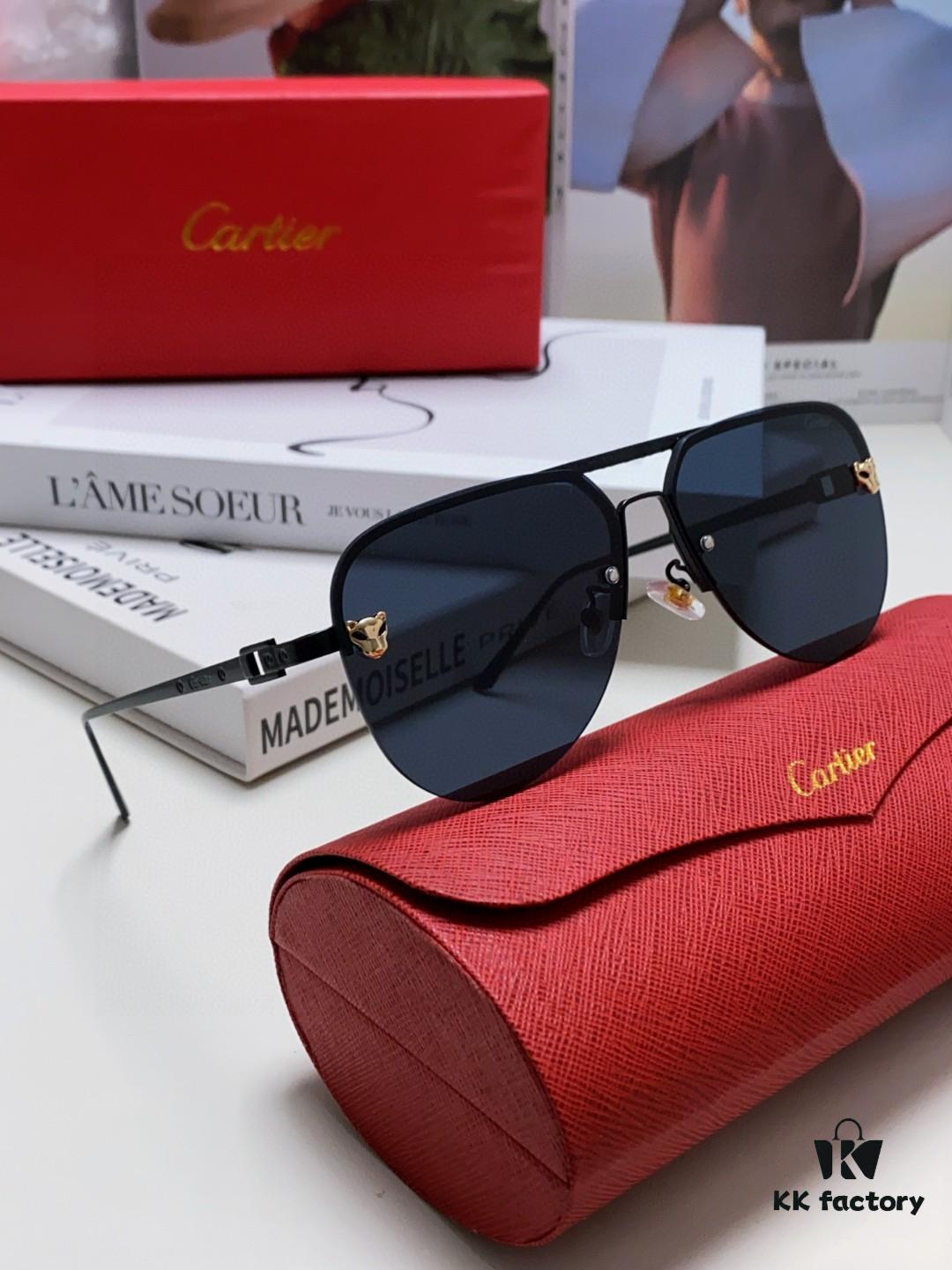 Cartier 2024 New Round Frame Unisex Luxury European and American Style Aviator Engraved Sunglasses