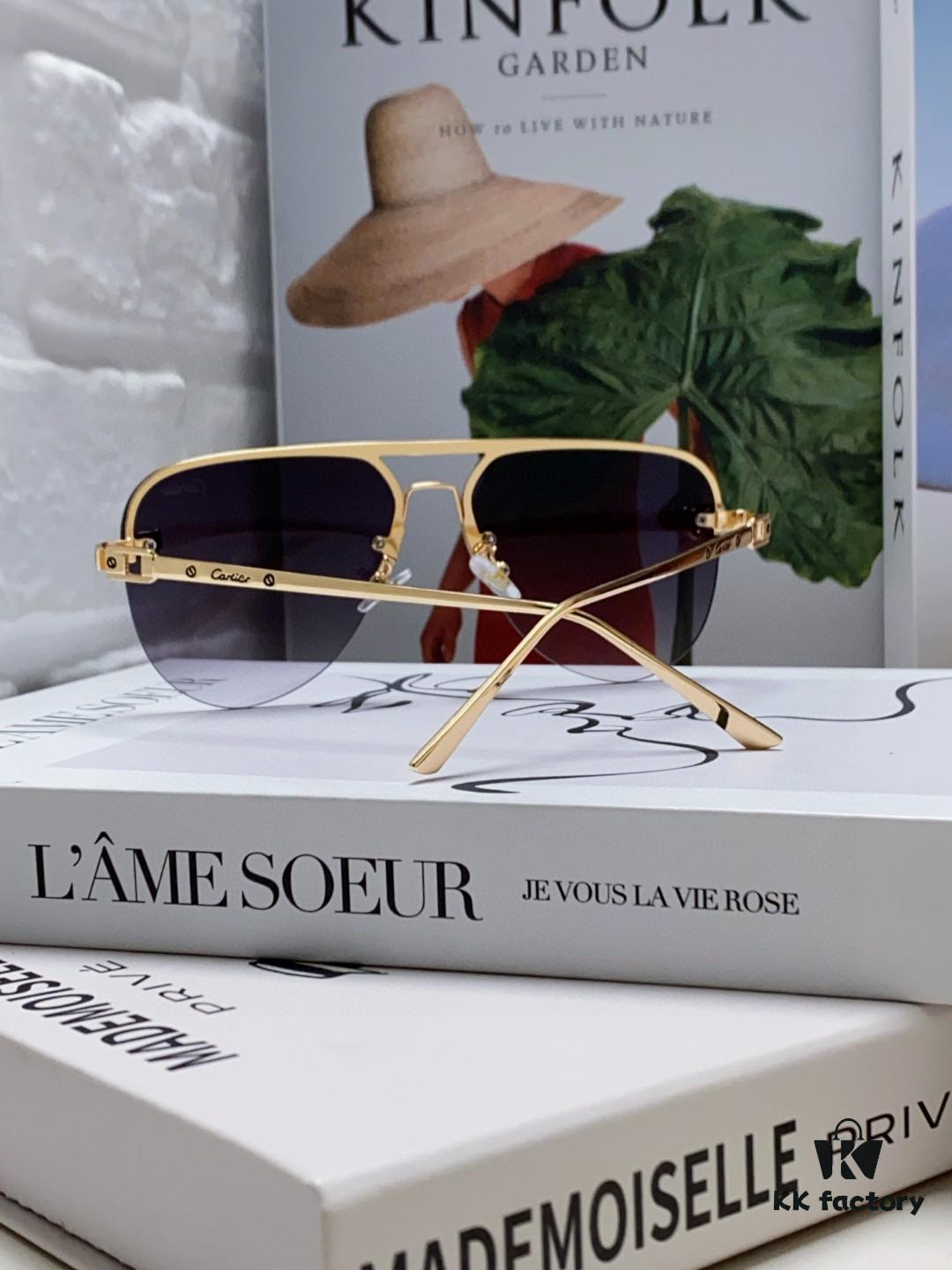 Cartier 2024 New Round Frame Unisex European Luxury Aviator Engraved Sunglasses