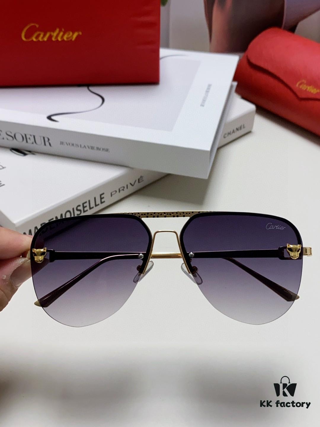 Cartier 2024 New Round Frame Unisex European Luxury Aviator Engraved Sunglasses