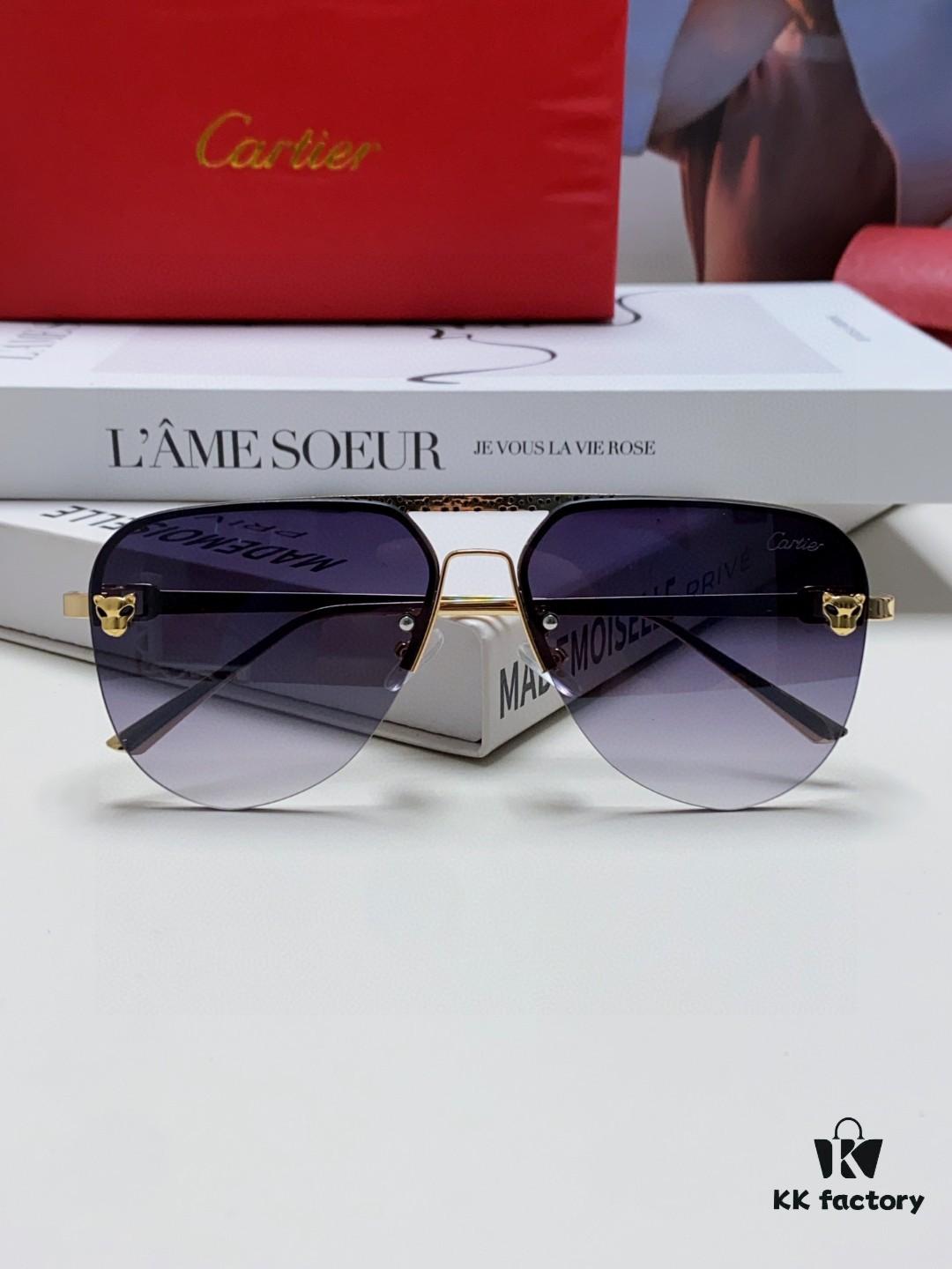 Cartier 2024 New Round Frame Unisex European Luxury Aviator Engraved Sunglasses