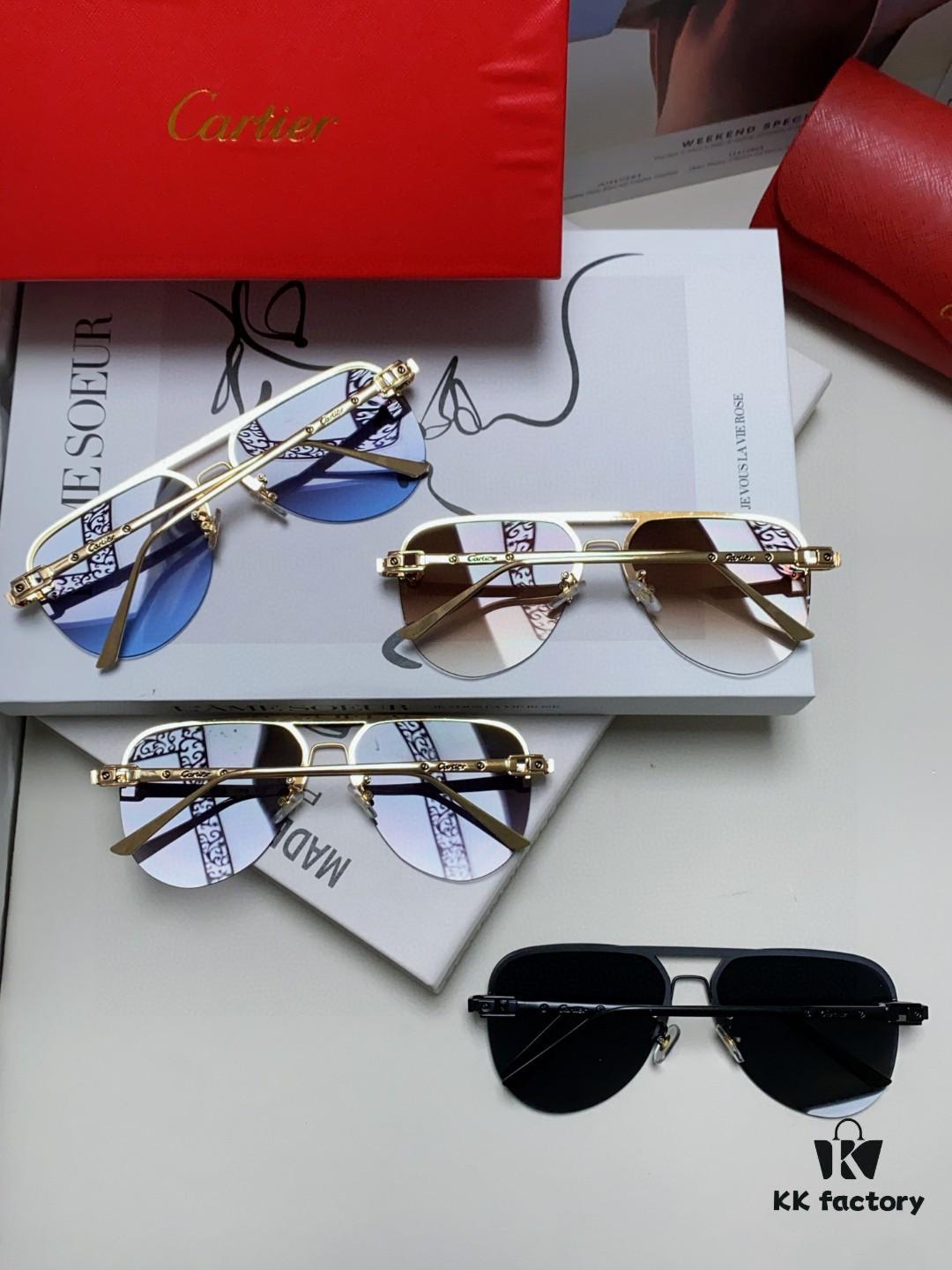 Cartier 2024 New Round Frame Unisex European Luxury Aviator Engraved Sunglasses