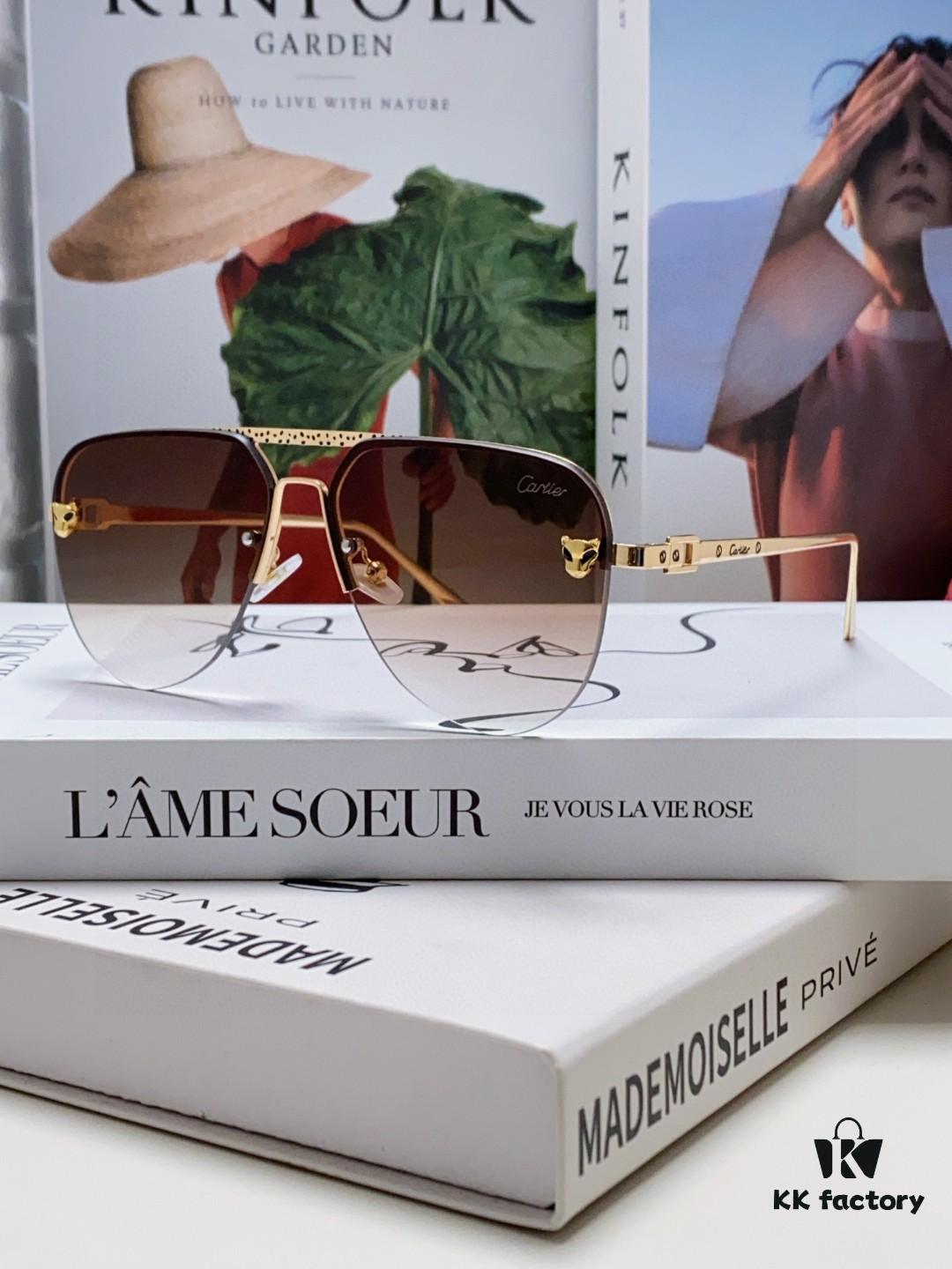 Cartier 2024 New Round Frame Unisex Luxury European and American Style Aviator Engraved Sunglasses