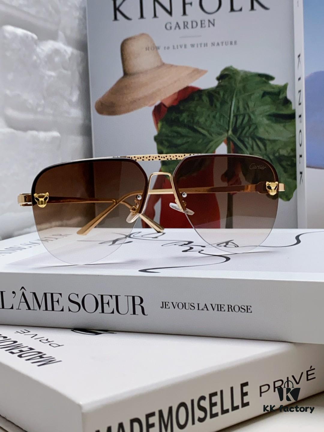 Cartier 2024 New Round Frame Unisex Luxury European and American Style Aviator Engraved Sunglasses