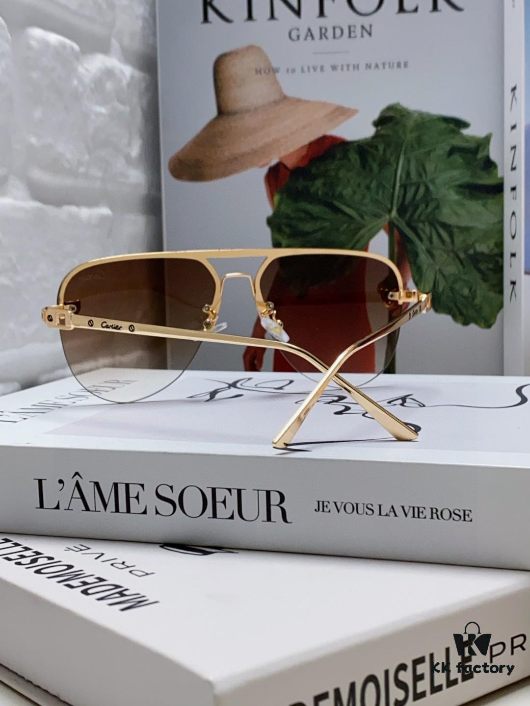 Cartier 2024 New Round Frame Unisex Luxury European and American Style Aviator Engraved Sunglasses