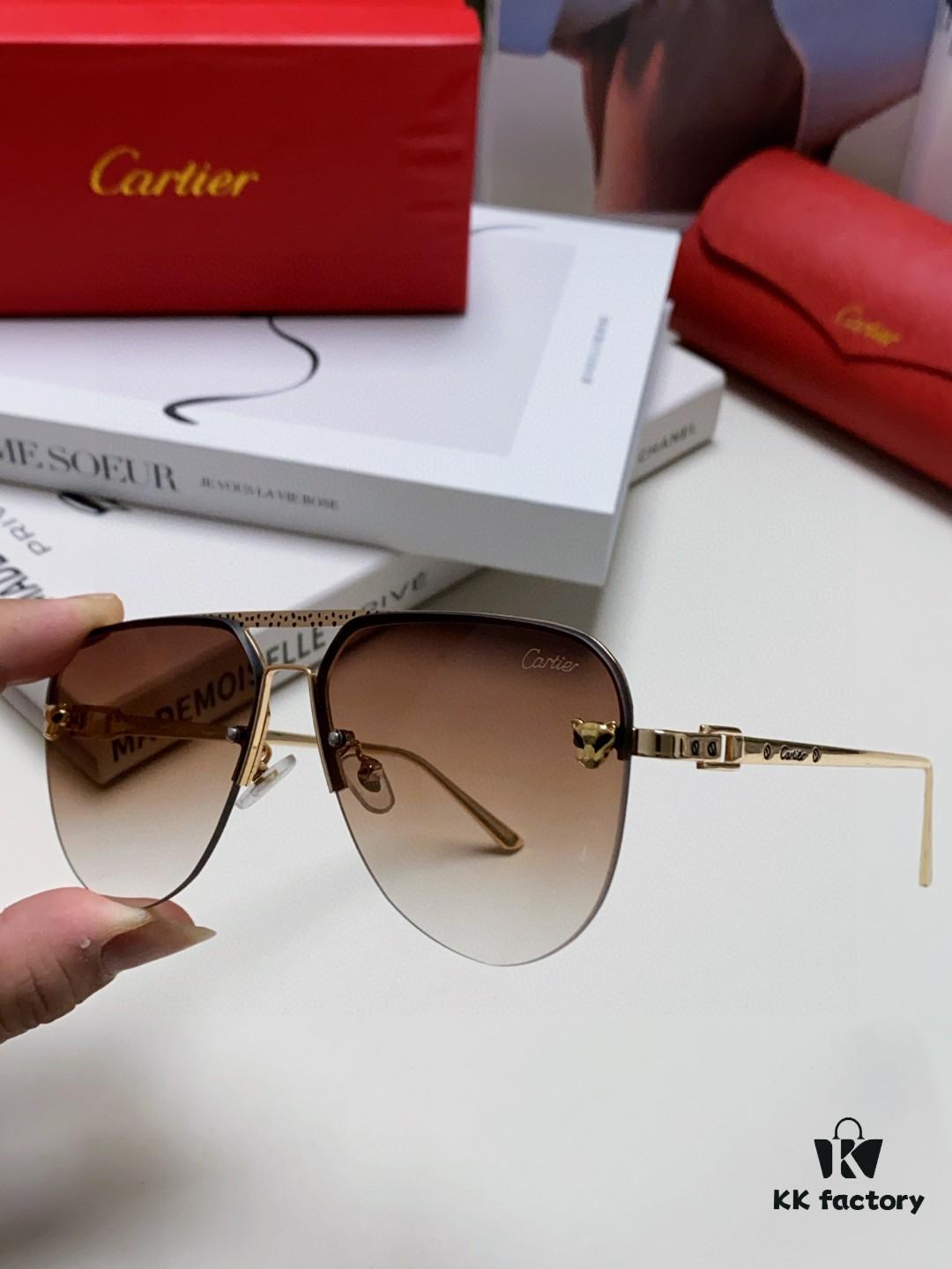 Cartier 2024 New Round Frame Unisex Luxury European and American Style Aviator Engraved Sunglasses