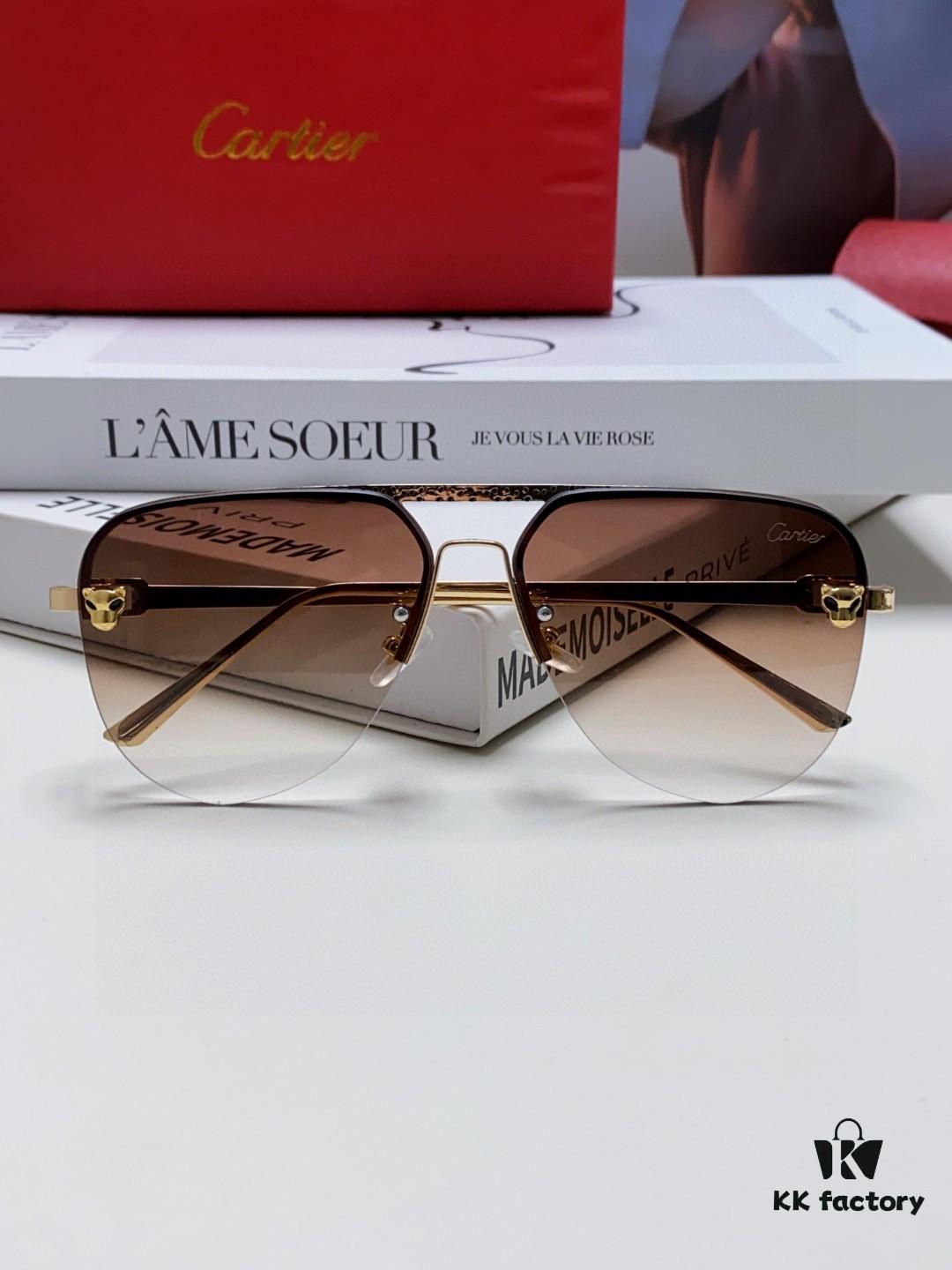 Cartier 2024 New Round Frame Unisex Luxury European and American Style Aviator Engraved Sunglasses