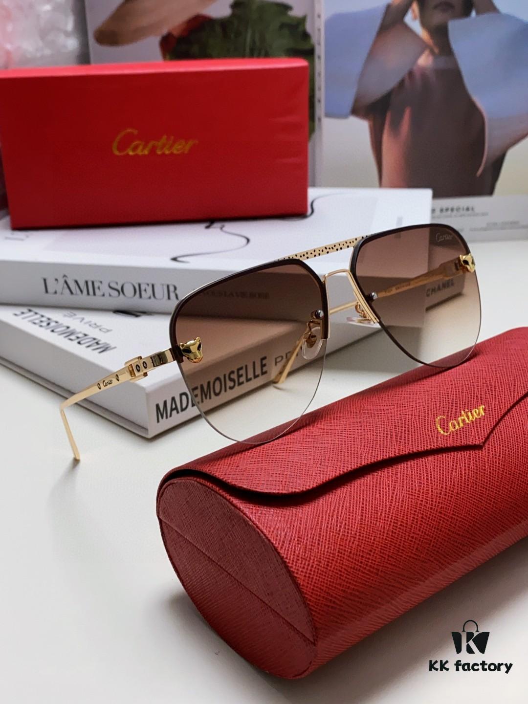 Cartier 2024 New Round Frame Unisex Luxury European and American Style Aviator Engraved Sunglasses