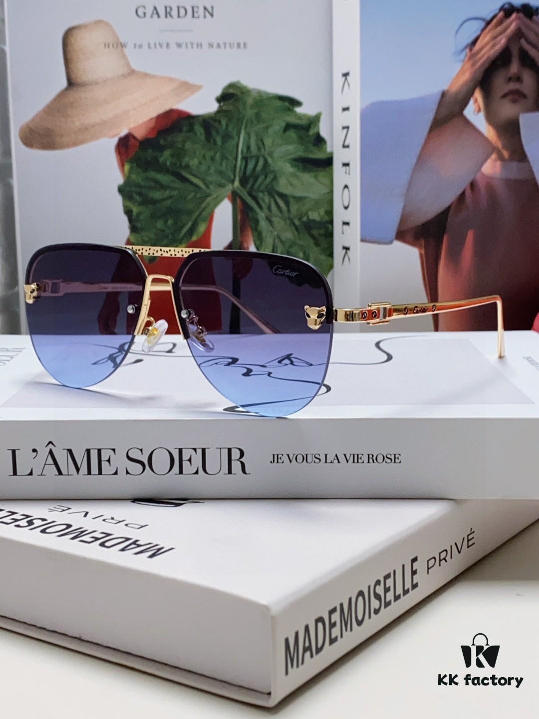 Cartier 2024 New Round Frame Unisex Luxury European and American Style Aviator Engraved Sunglasses