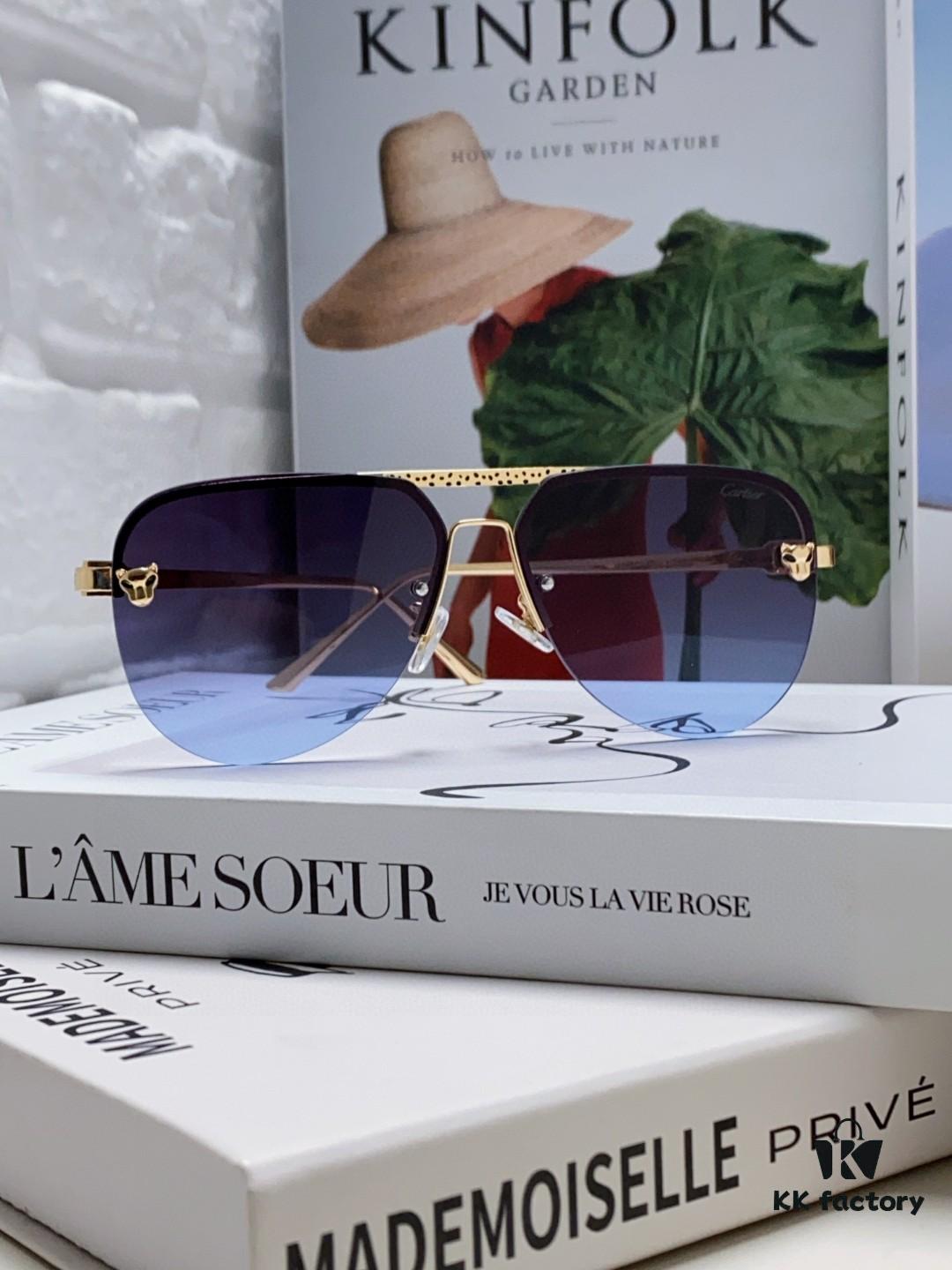 Cartier 2024 New Round Frame Unisex Luxury European and American Style Aviator Engraved Sunglasses