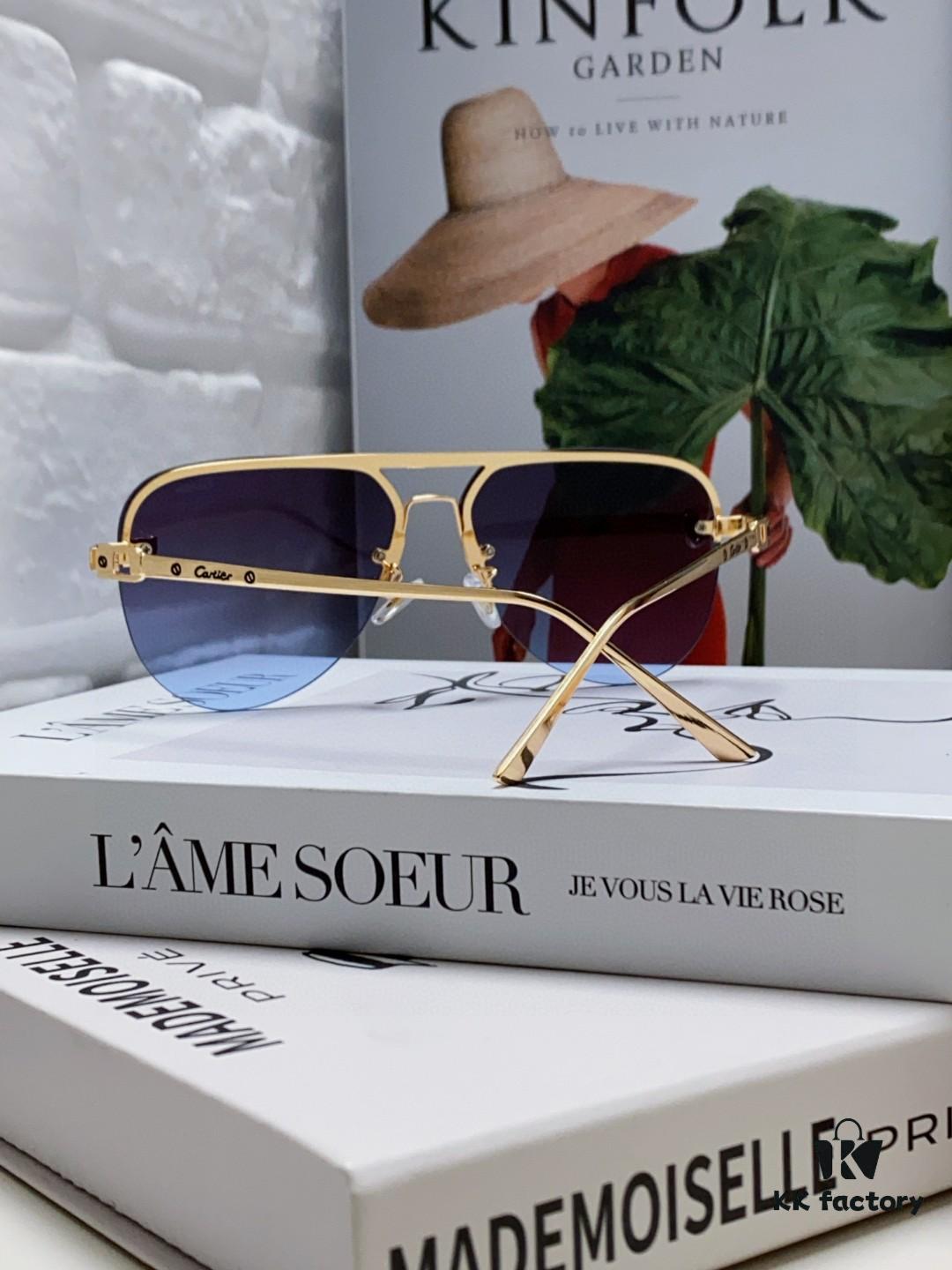 Cartier 2024 New Round Frame Unisex Luxury European and American Style Aviator Engraved Sunglasses