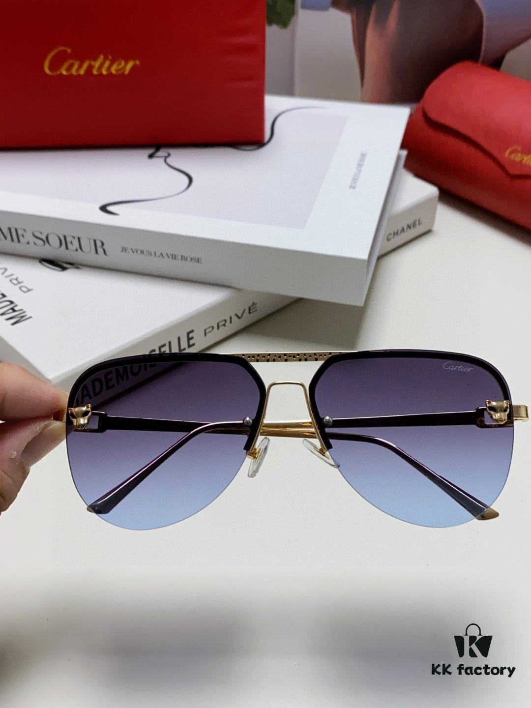 Cartier 2024 New Round Frame Unisex Luxury European and American Style Aviator Engraved Sunglasses