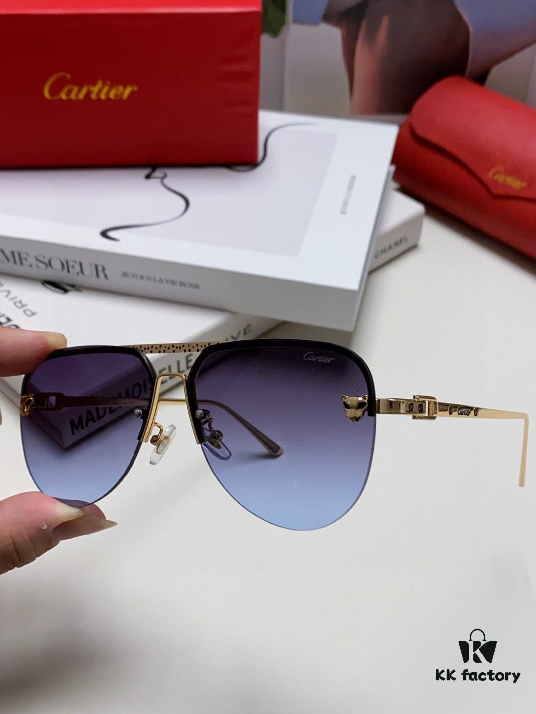 Cartier 2024 New Round Frame Unisex Luxury European and American Style Aviator Engraved Sunglasses