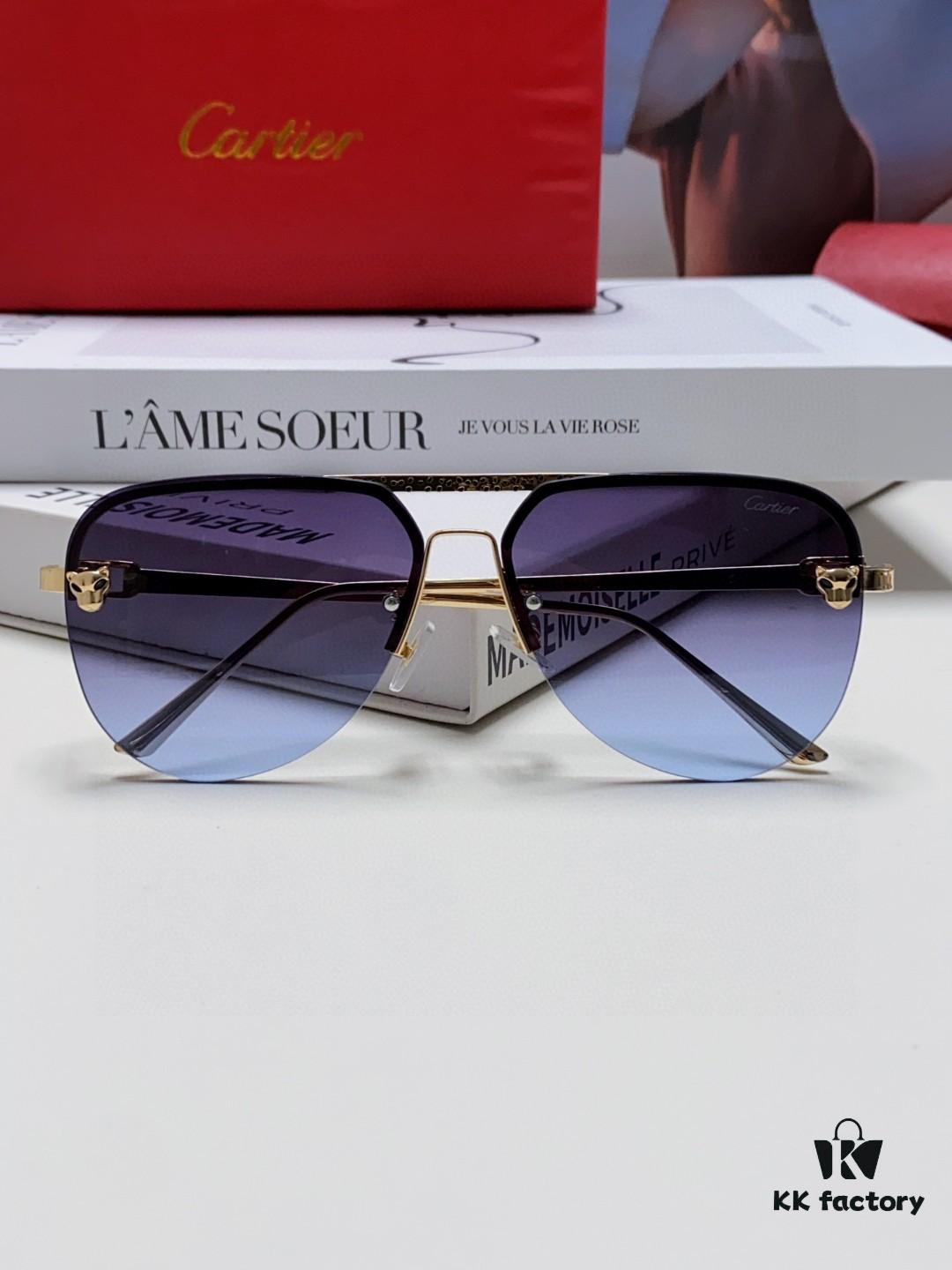 Cartier 2024 New Round Frame Unisex Luxury European and American Style Aviator Engraved Sunglasses