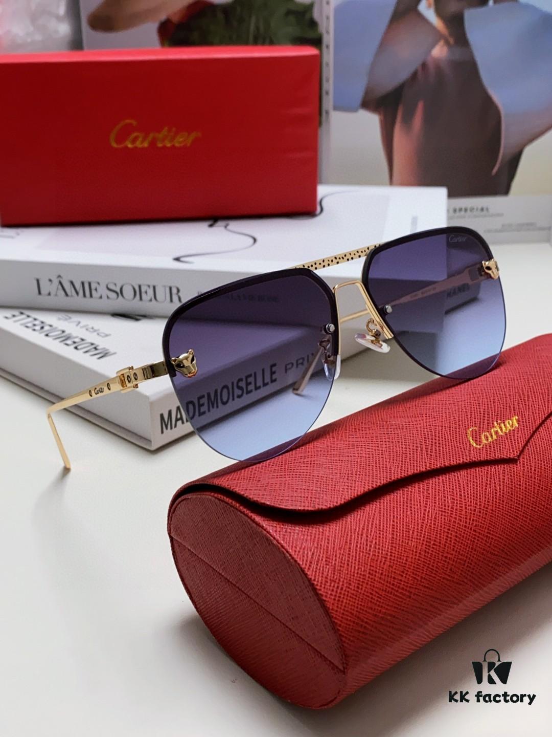 Cartier 2024 New Round Frame Unisex Luxury European and American Style Aviator Engraved Sunglasses