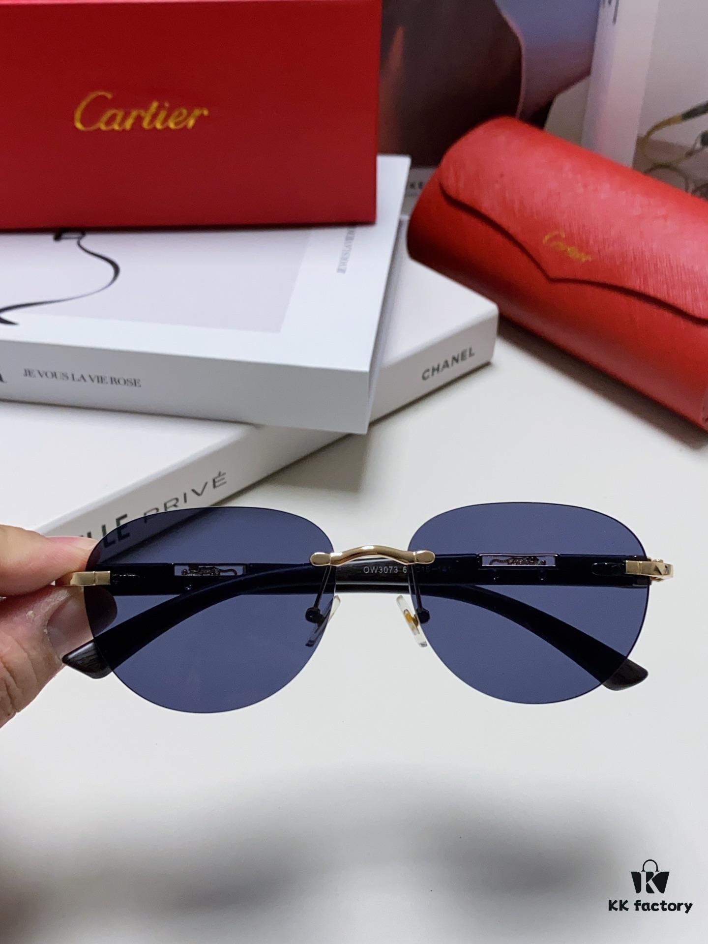 Cartier 2024 New Fashion Frameless Sunglasses with Retro Leopard Head Decoration, Celebrity-Inspired Square Sunglasses for Men and Women, UV-Protective Unisex Eyewear