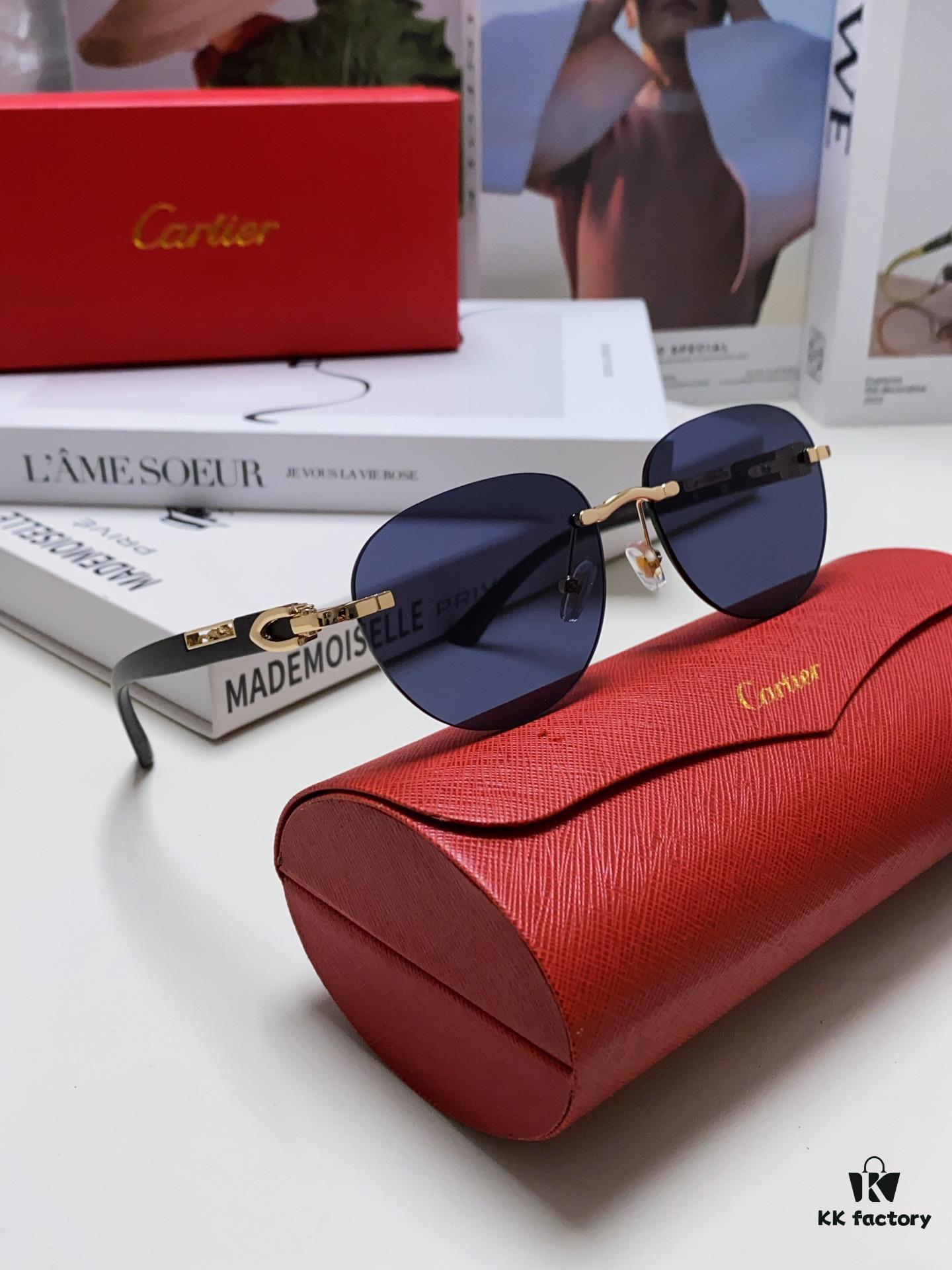 Cartier 2024 New Fashion Frameless Sunglasses with Retro Leopard Head Decoration, Celebrity-Inspired Square Sunglasses for Men and Women, UV-Protective Unisex Eyewear