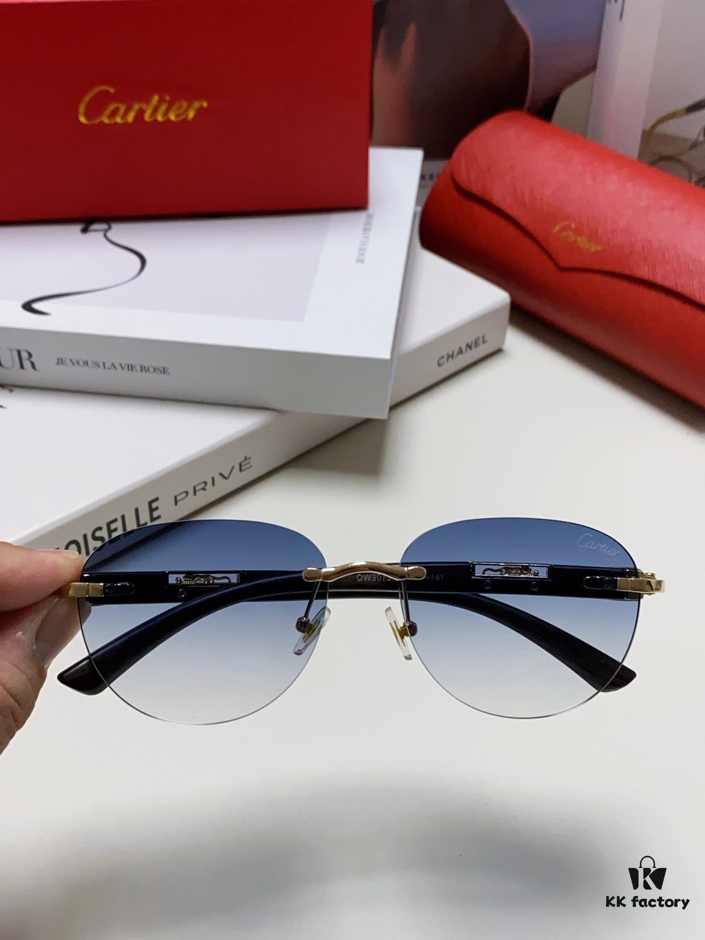 Cartier 2024 New Fashion Frameless Sunglasses with Retro Leopard Head Decoration, Celebrity-Inspired Square Sunglasses for Unisex, Anti-Glare Sun Protection