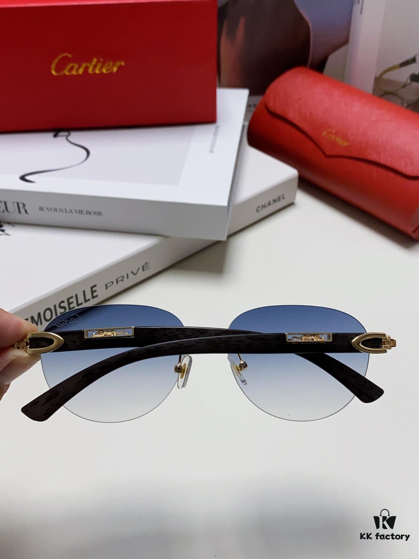 Cartier 2024 New Fashion Frameless Sunglasses with Retro Leopard Head Decoration, Celebrity-Inspired Square Sunglasses for Unisex, Anti-Glare Sun Protection