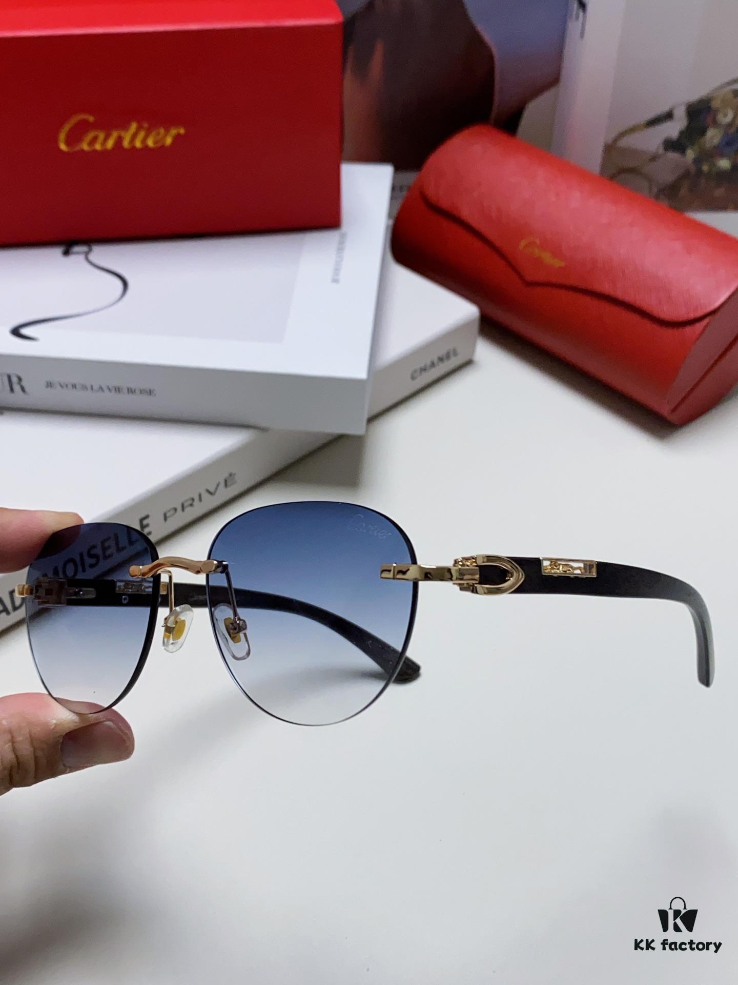 Cartier 2024 New Fashion Frameless Sunglasses with Retro Leopard Head Decoration, Celebrity-Inspired Square Sunglasses for Unisex, Anti-Glare Sun Protection