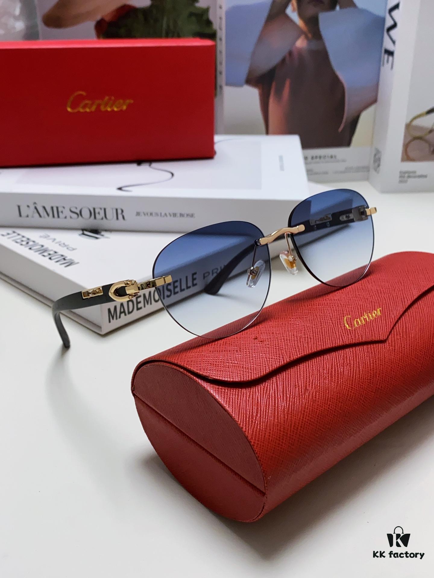 Cartier 2024 New Fashion Frameless Sunglasses with Retro Leopard Head Decoration, Celebrity-Inspired Square Sunglasses for Unisex, Anti-Glare Sun Protection