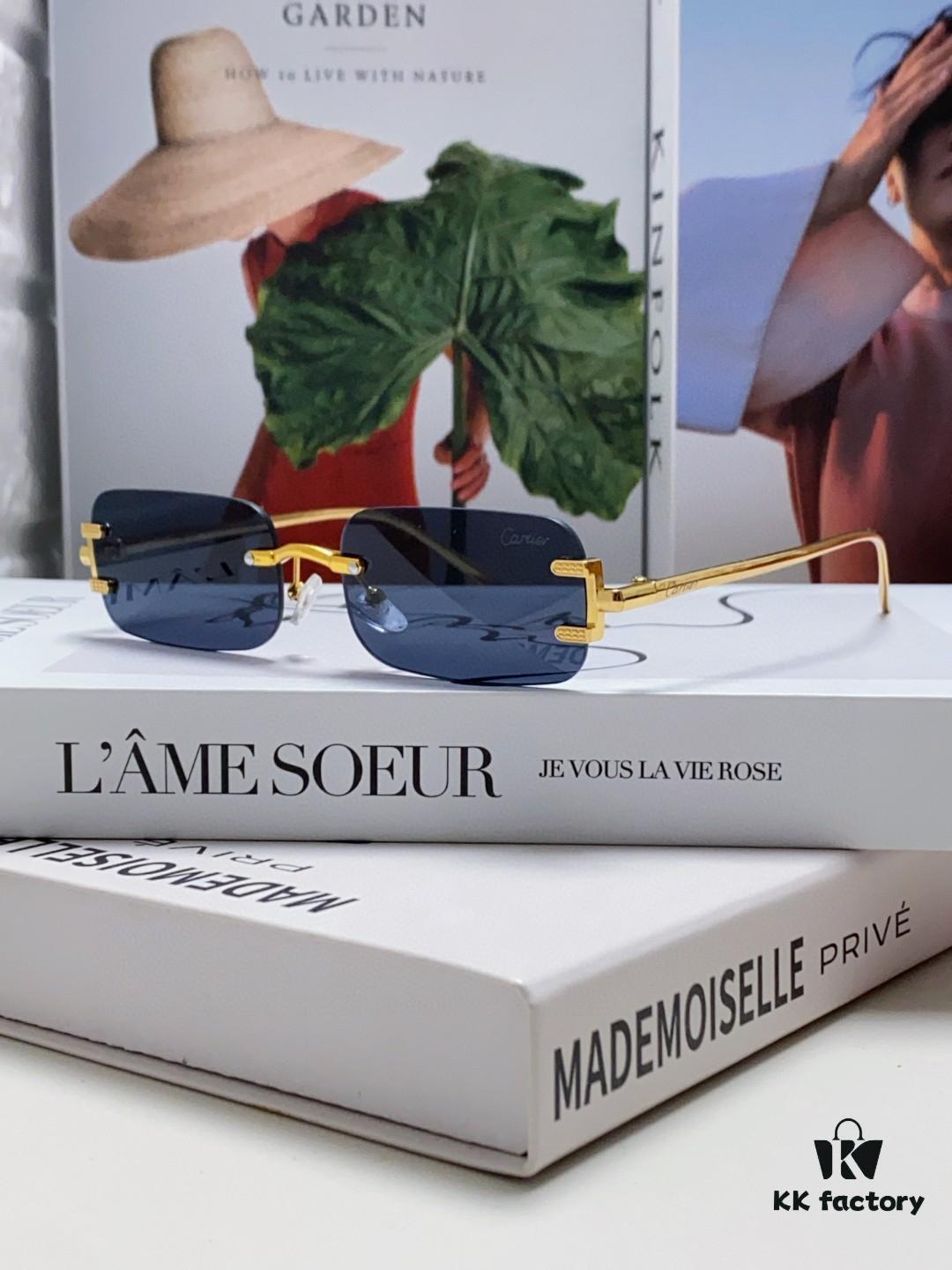 Cartier 2024 New Arrival Square Frameless Cut-Out Sunglasses for Women, Slimming, Fashionable European and American Style, Instagram-Worthy Street Snap Chic Sunglasses, Stylish Small Eyewear