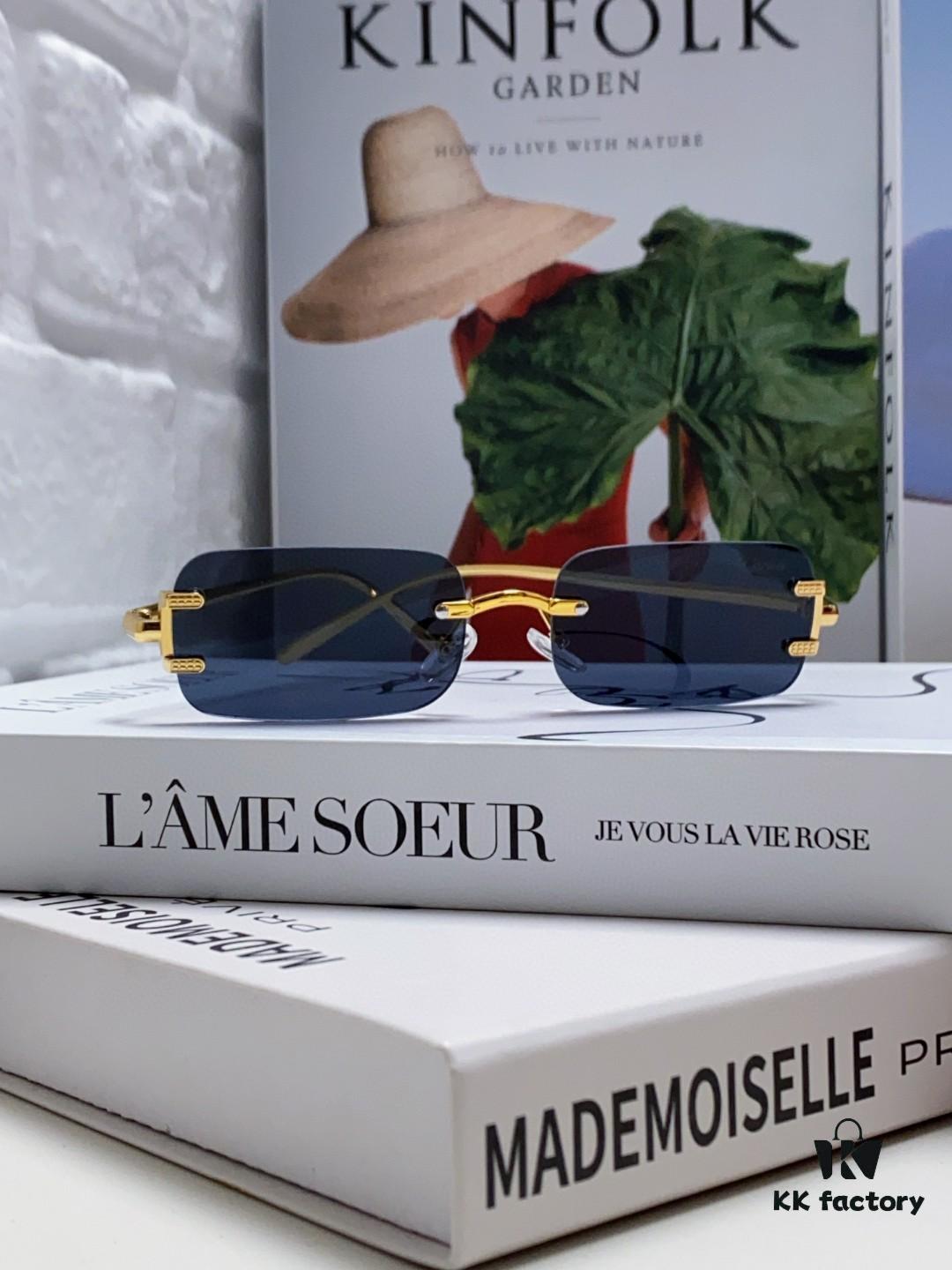 Cartier 2024 New Arrival Square Frameless Cut-Out Sunglasses for Women, Slimming, Fashionable European and American Style, Instagram-Worthy Street Snap Chic Sunglasses, Stylish Small Eyewear