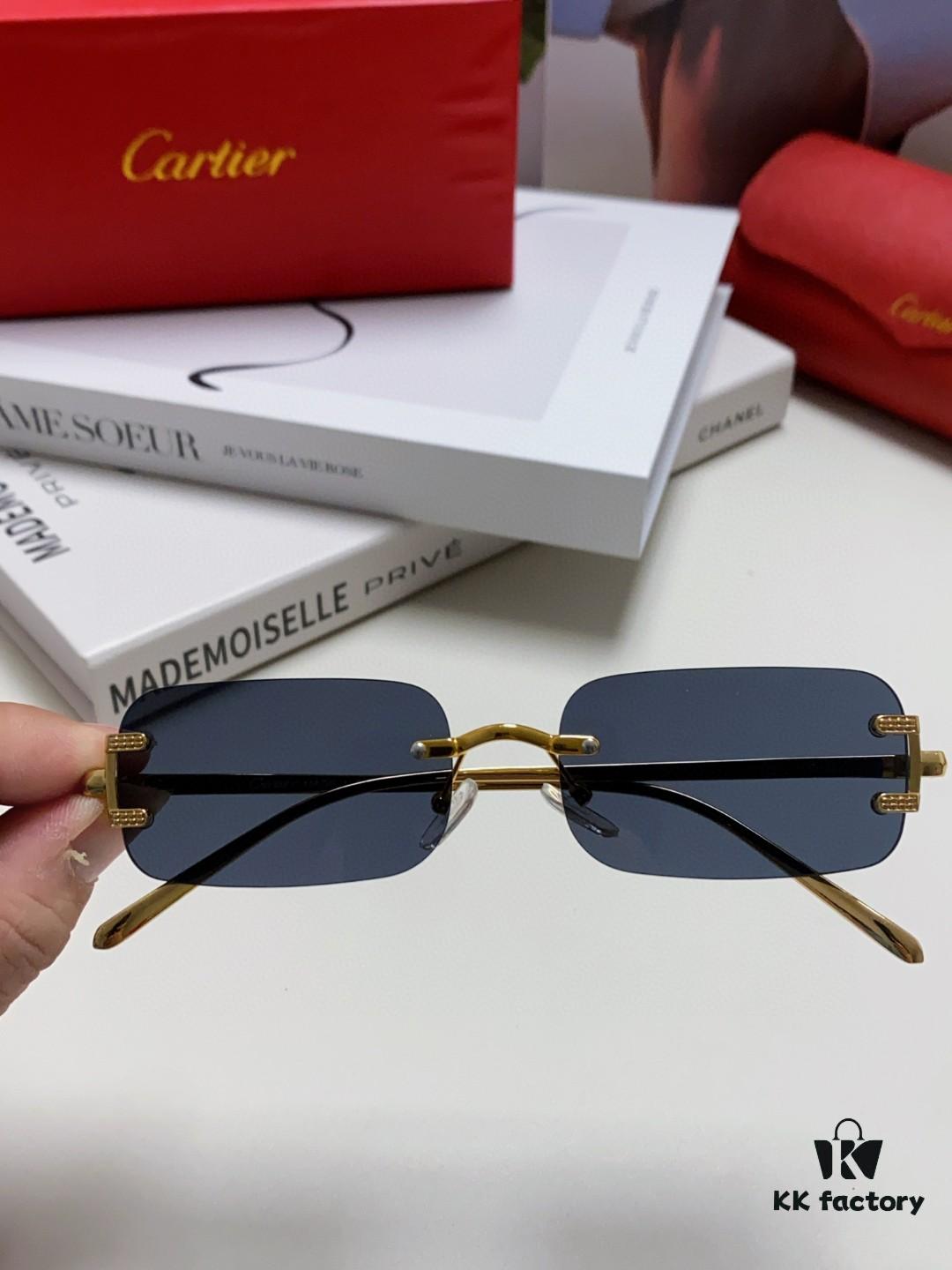 Cartier 2024 New Arrival Square Frameless Cut-Out Sunglasses for Women, Slimming, Fashionable European and American Style, Instagram-Worthy Street Snap Chic Sunglasses, Stylish Small Eyewear