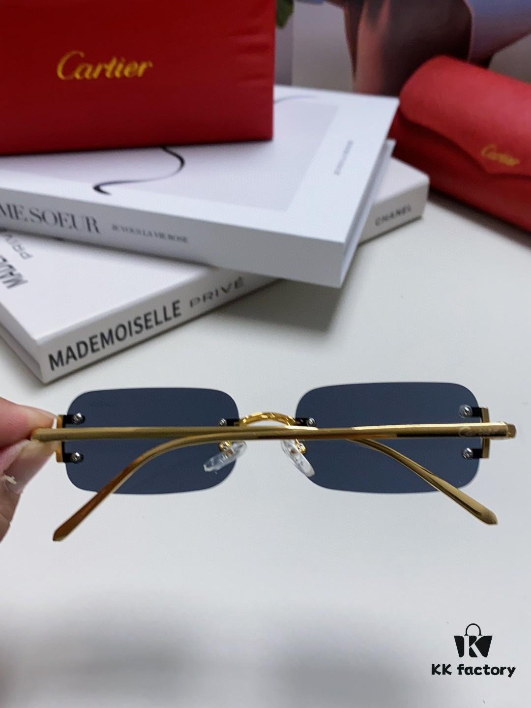 Cartier 2024 New Arrival Square Frameless Cut-Out Sunglasses for Women, Slimming, Fashionable European and American Style, Instagram-Worthy Street Snap Chic Sunglasses, Stylish Small Eyewear