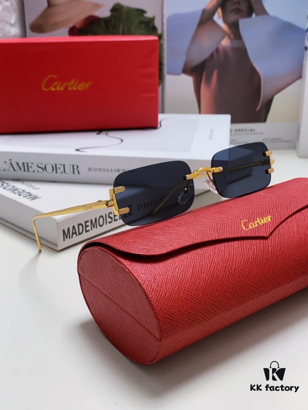 Cartier 2024 New Arrival Square Frameless Cut-Out Sunglasses for Women, Slimming, Fashionable European and American Style, Instagram-Worthy Street Snap Chic Sunglasses, Stylish Small Eyewear