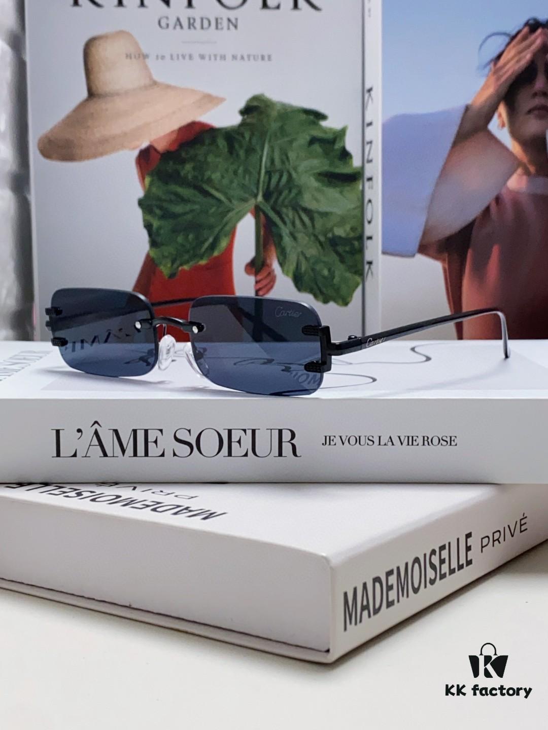 Cartier 2024 New Arrival Square Frameless Cut-Out Sunglasses for Women, Slimming and Stylish, European-American Fashion INS-Style Streetwear Chic, Trendy Oversized Sunglasses